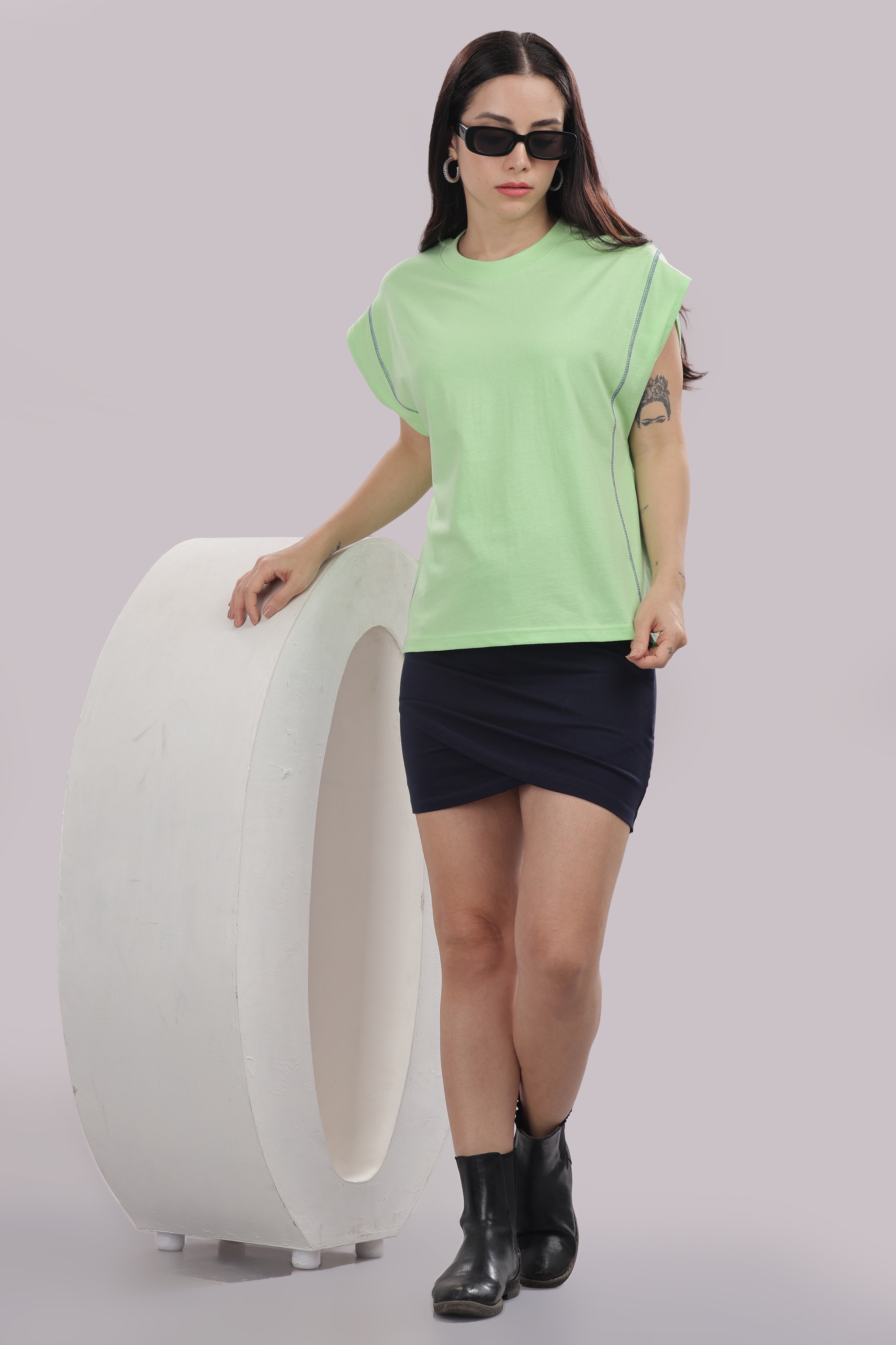 Womens Fluorescent Green Cotton Regular Top