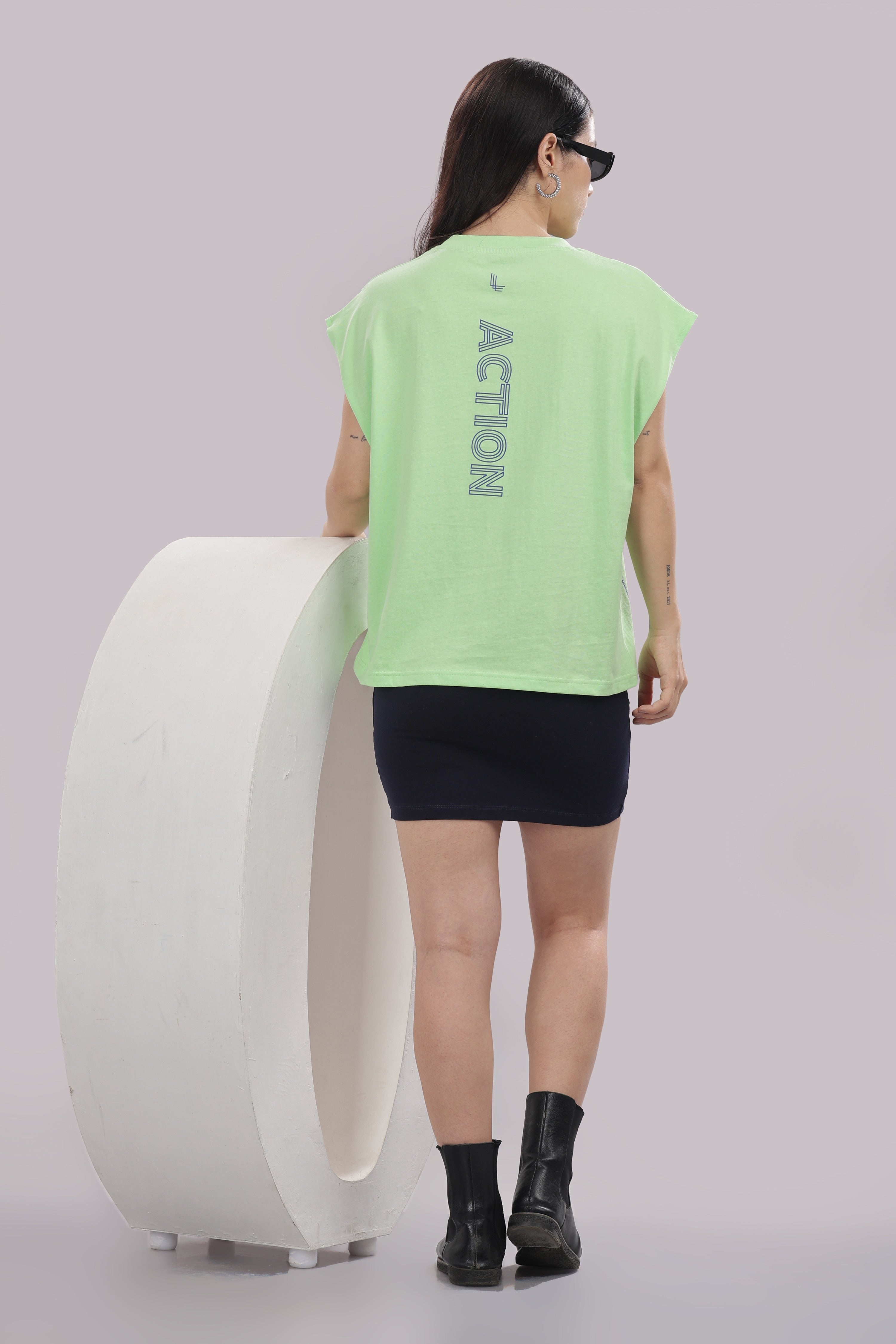 Womens Fluorescent Green Cotton Regular Top