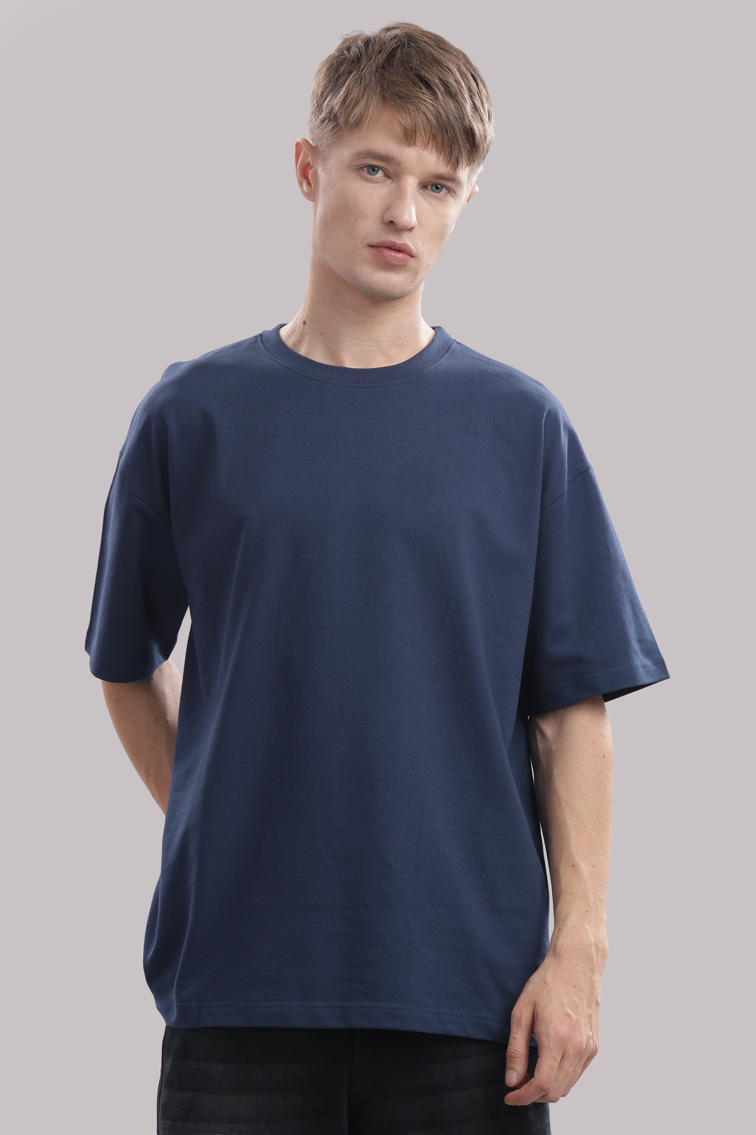 Mens Blue Cotton Oversized T-Shirt