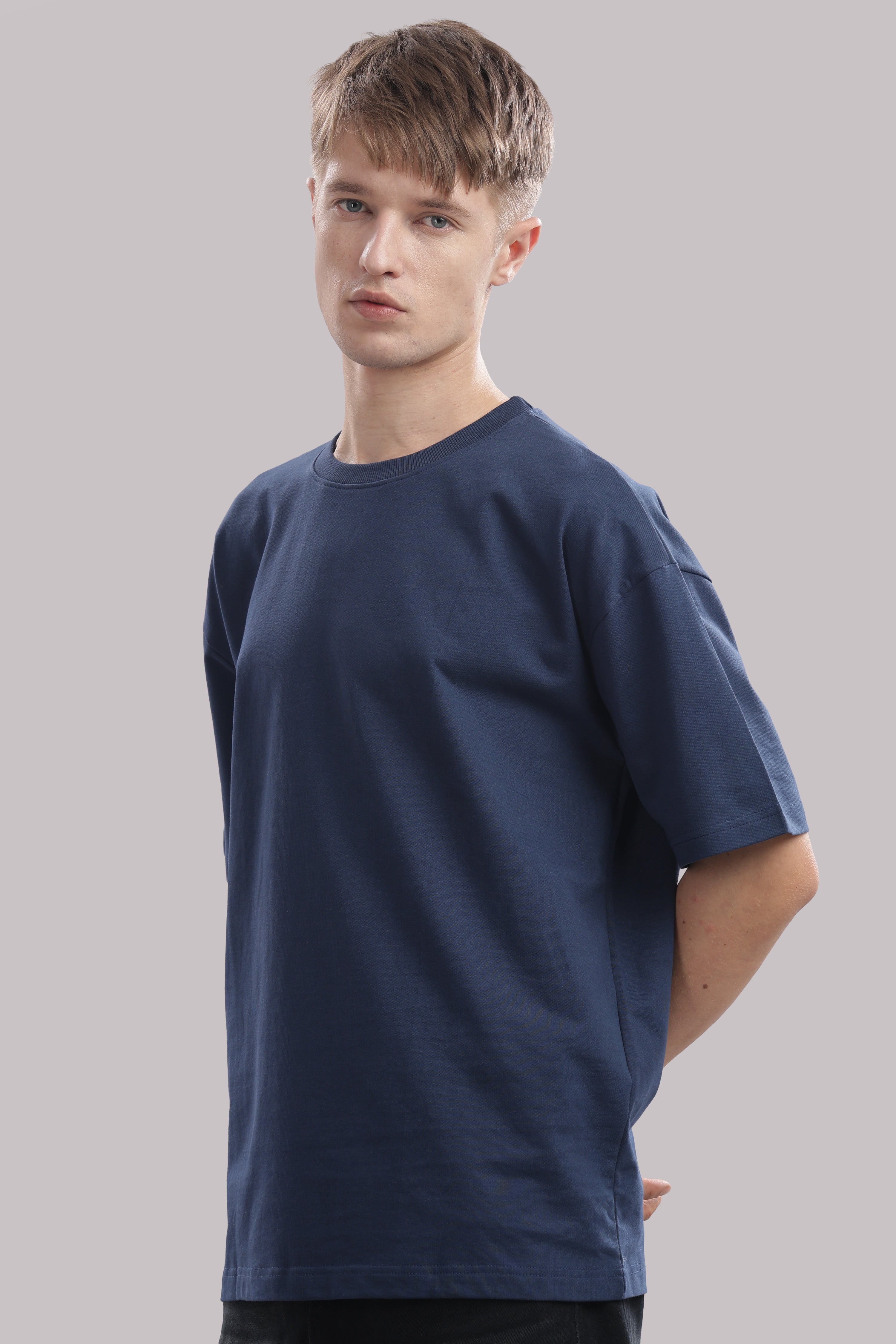 Mens Blue Cotton Oversized T-Shirt