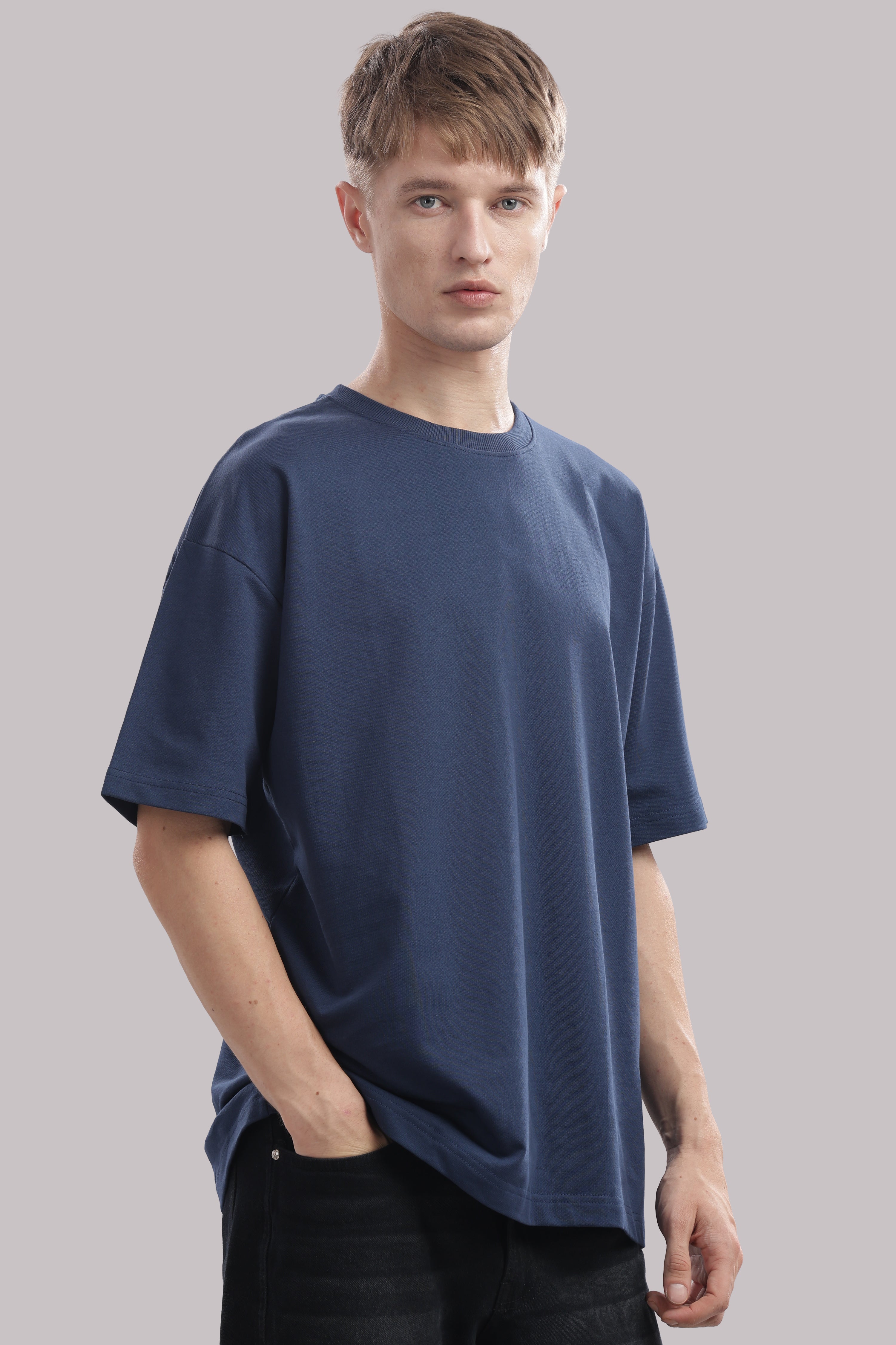 Mens Blue Cotton Oversized T-Shirt