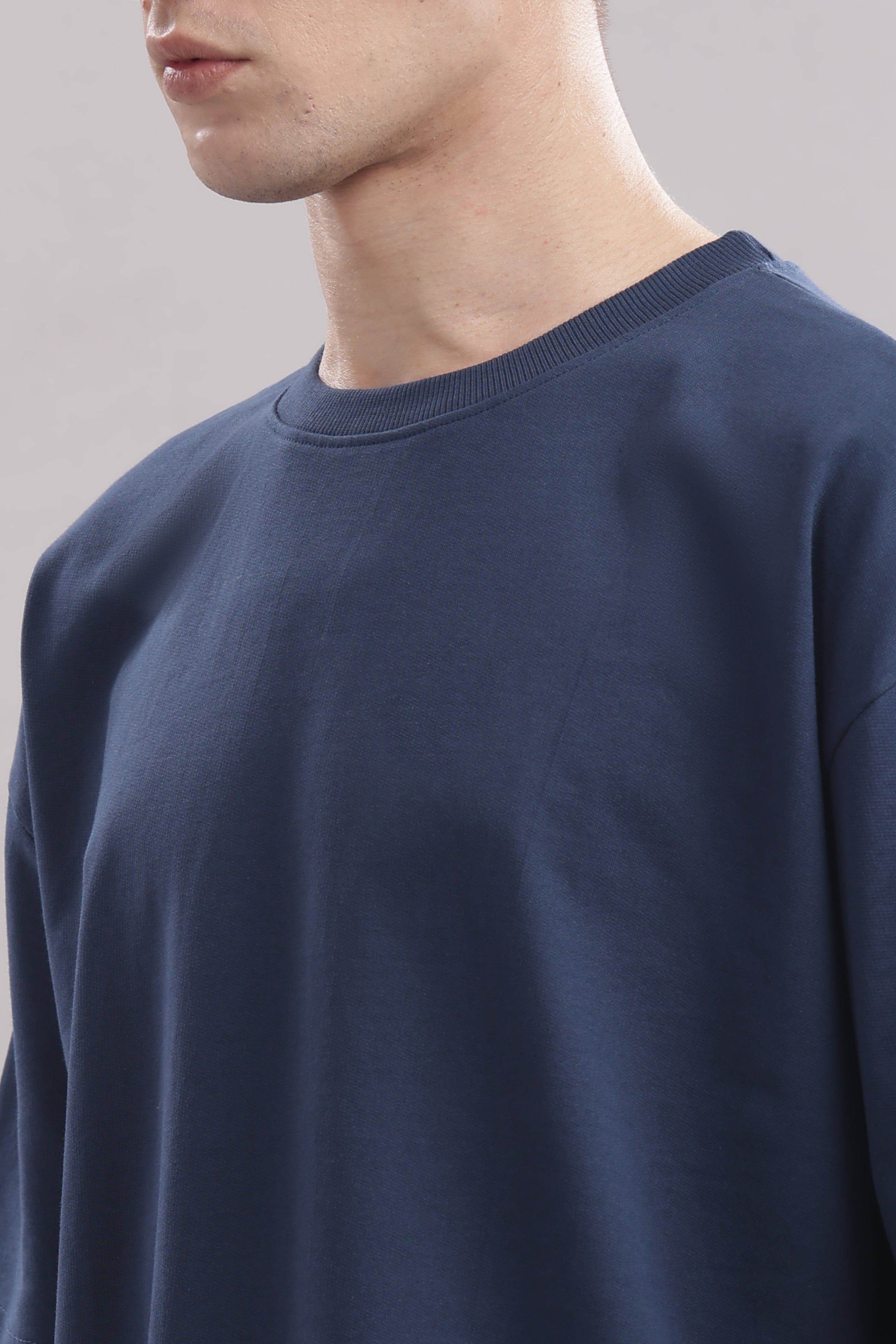 Mens Blue Cotton Oversized T-Shirt
