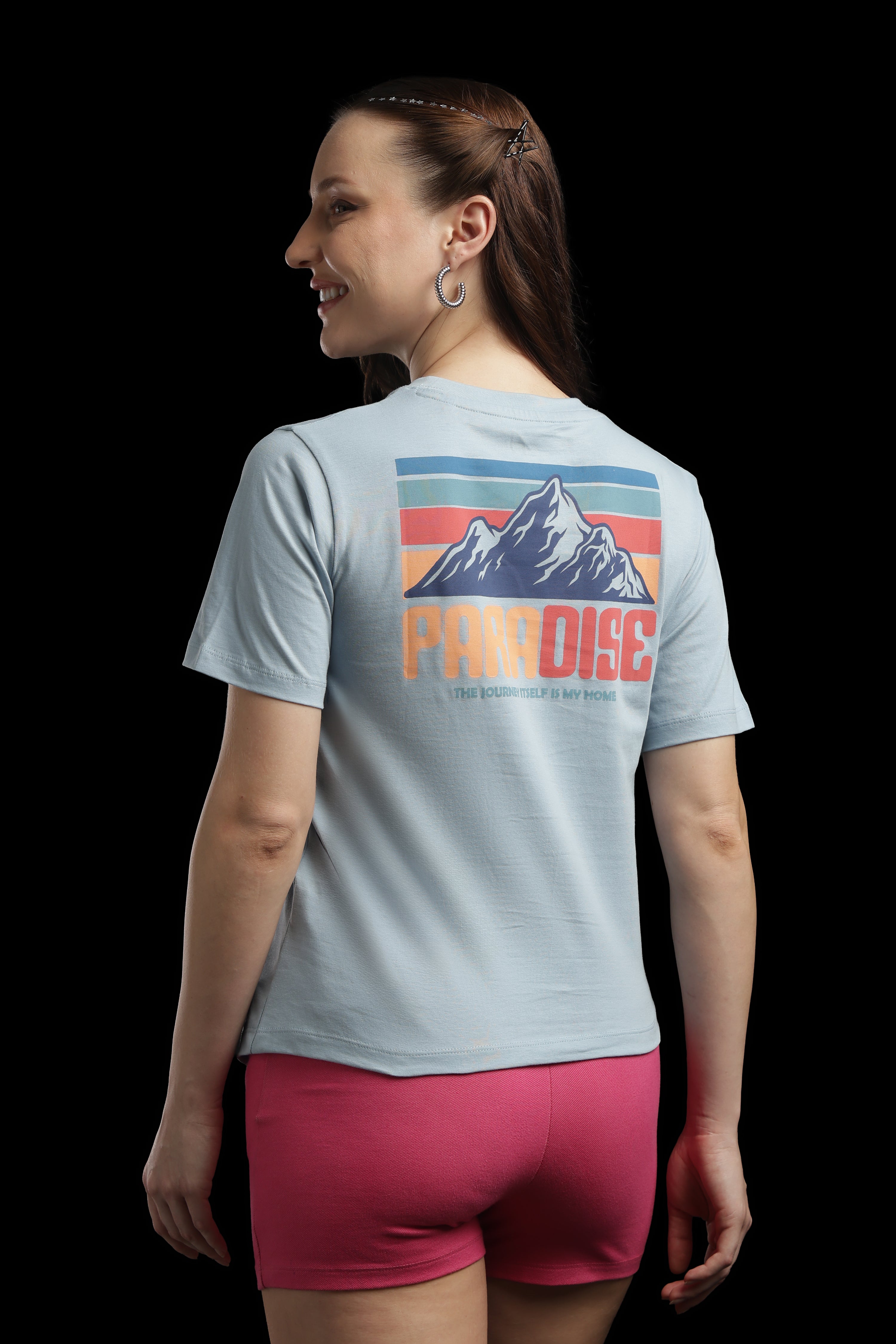 Women Blue Cotton Printed T-Shirt