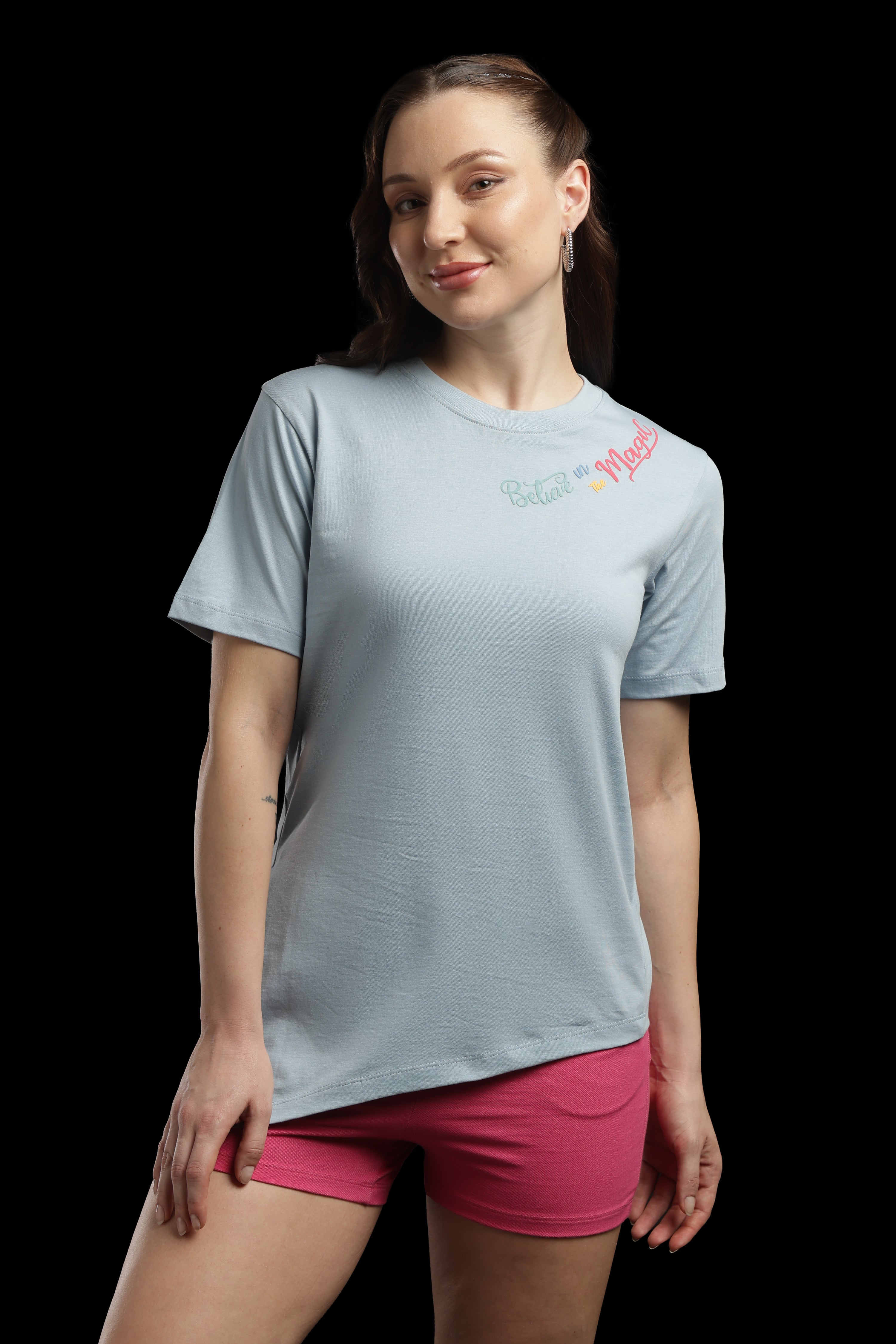 Women Blue Cotton Printed T-Shirt