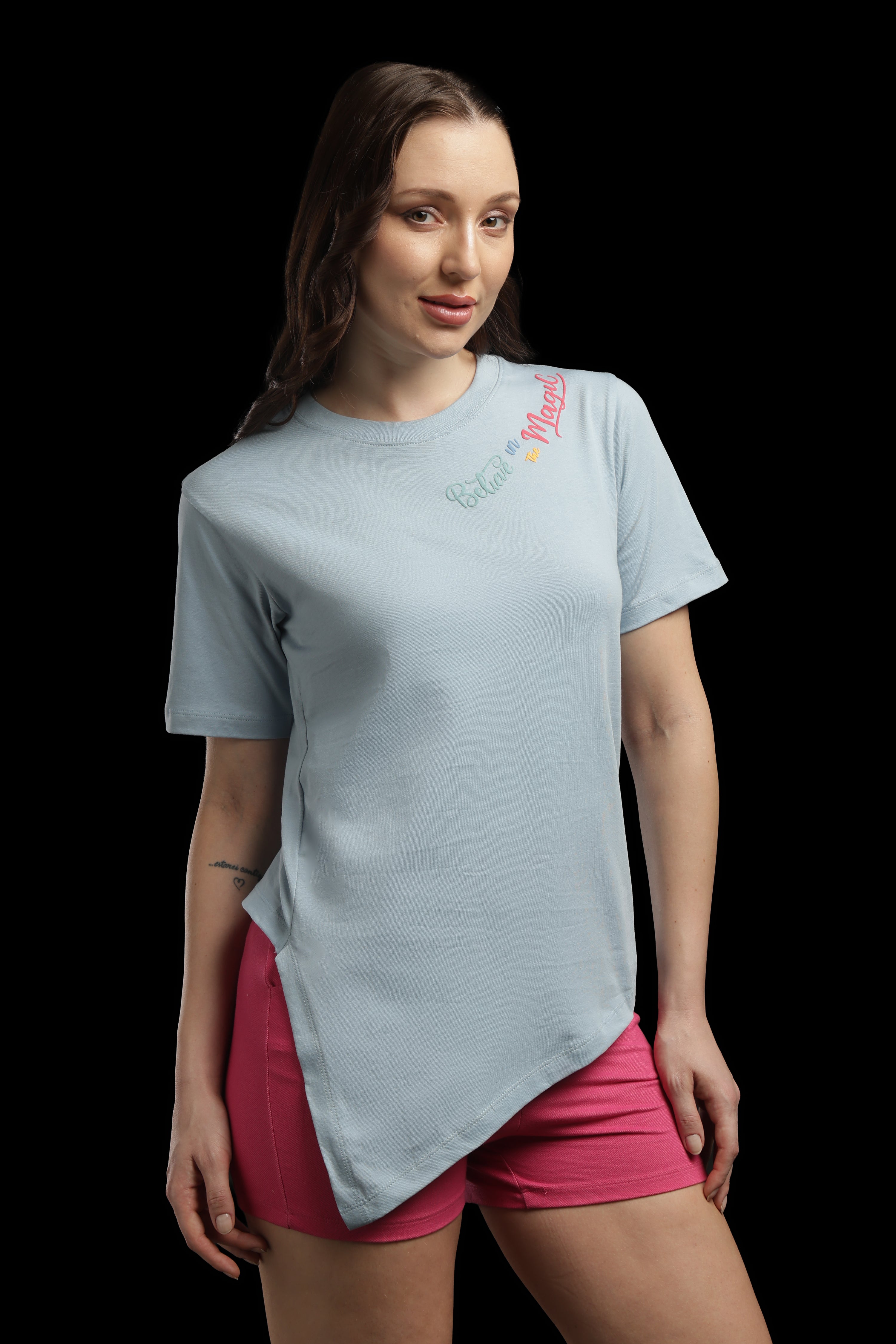 Women Blue Cotton Printed T-Shirt