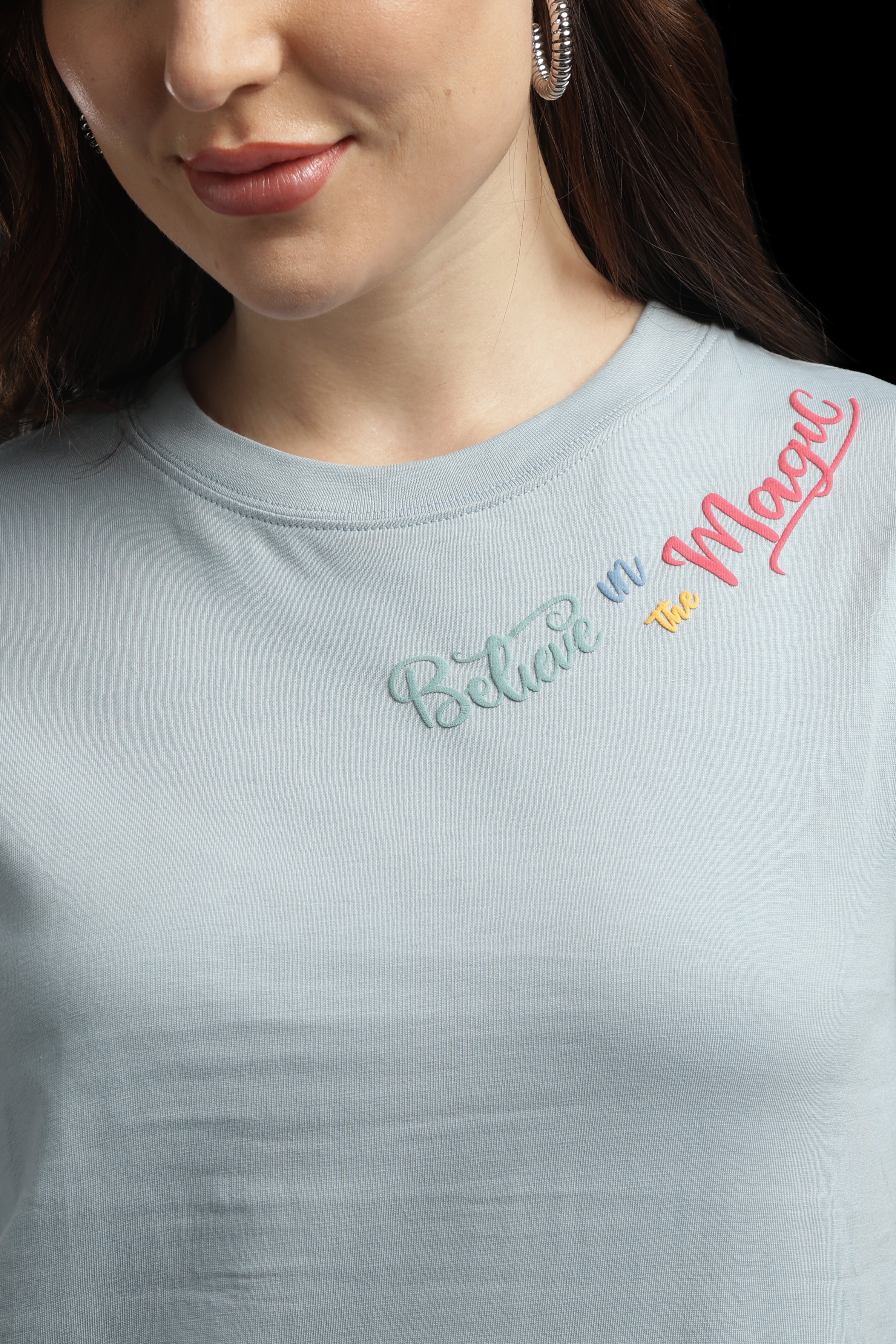 Women Blue Cotton Printed T-Shirt
