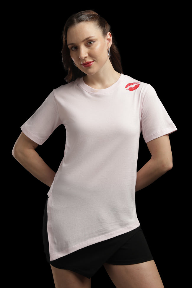 Women Pink Cotton Printed T-Shirt