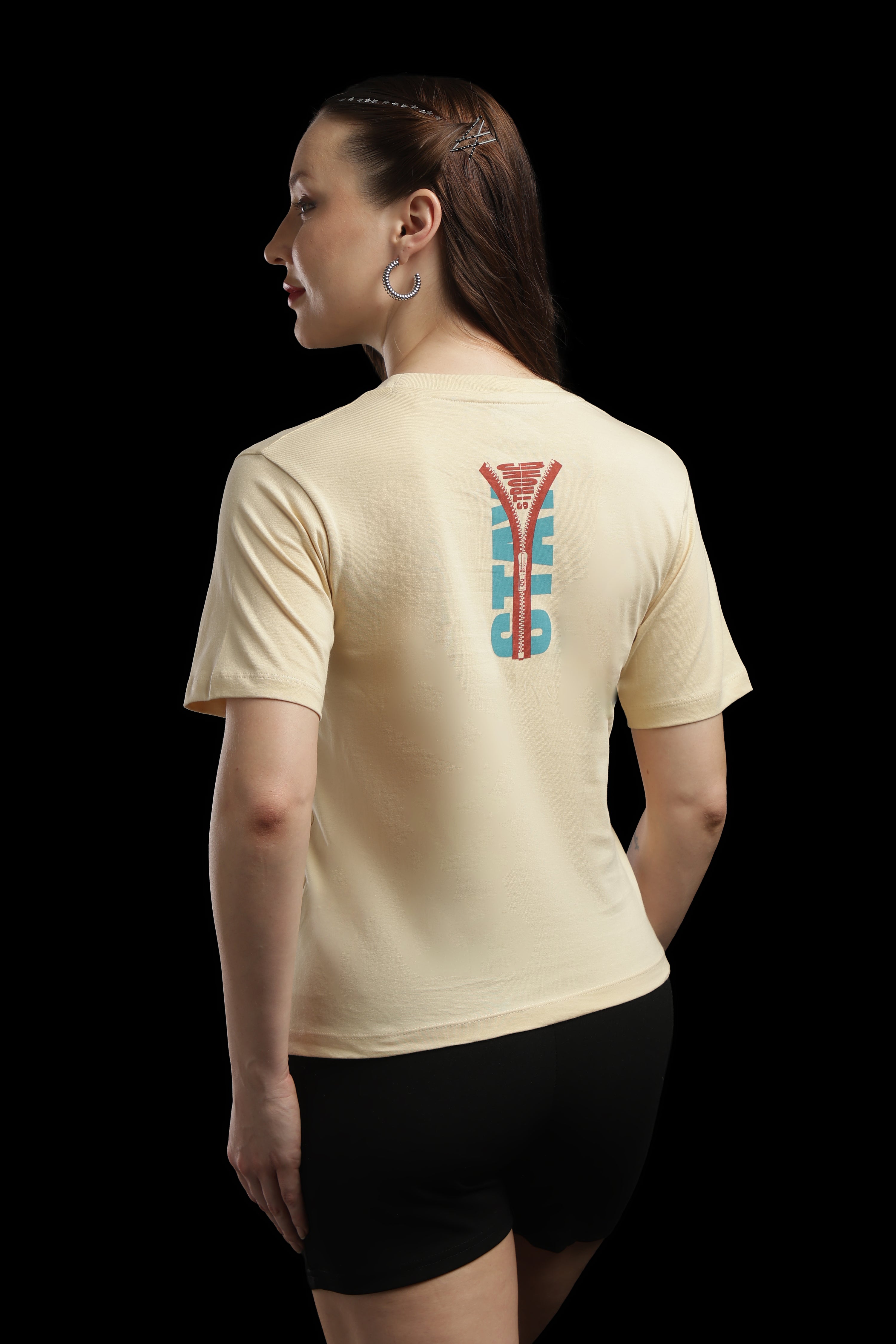 Women Cream Cotton Printed T-Shirt