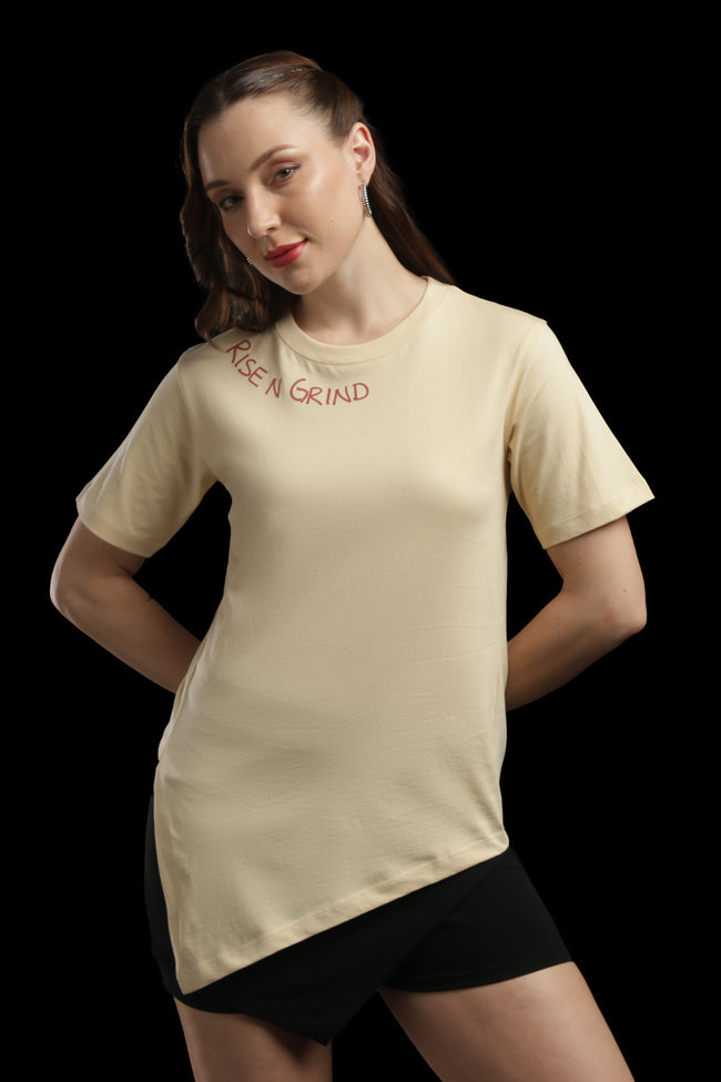 Women Cream Cotton Printed T-Shirt