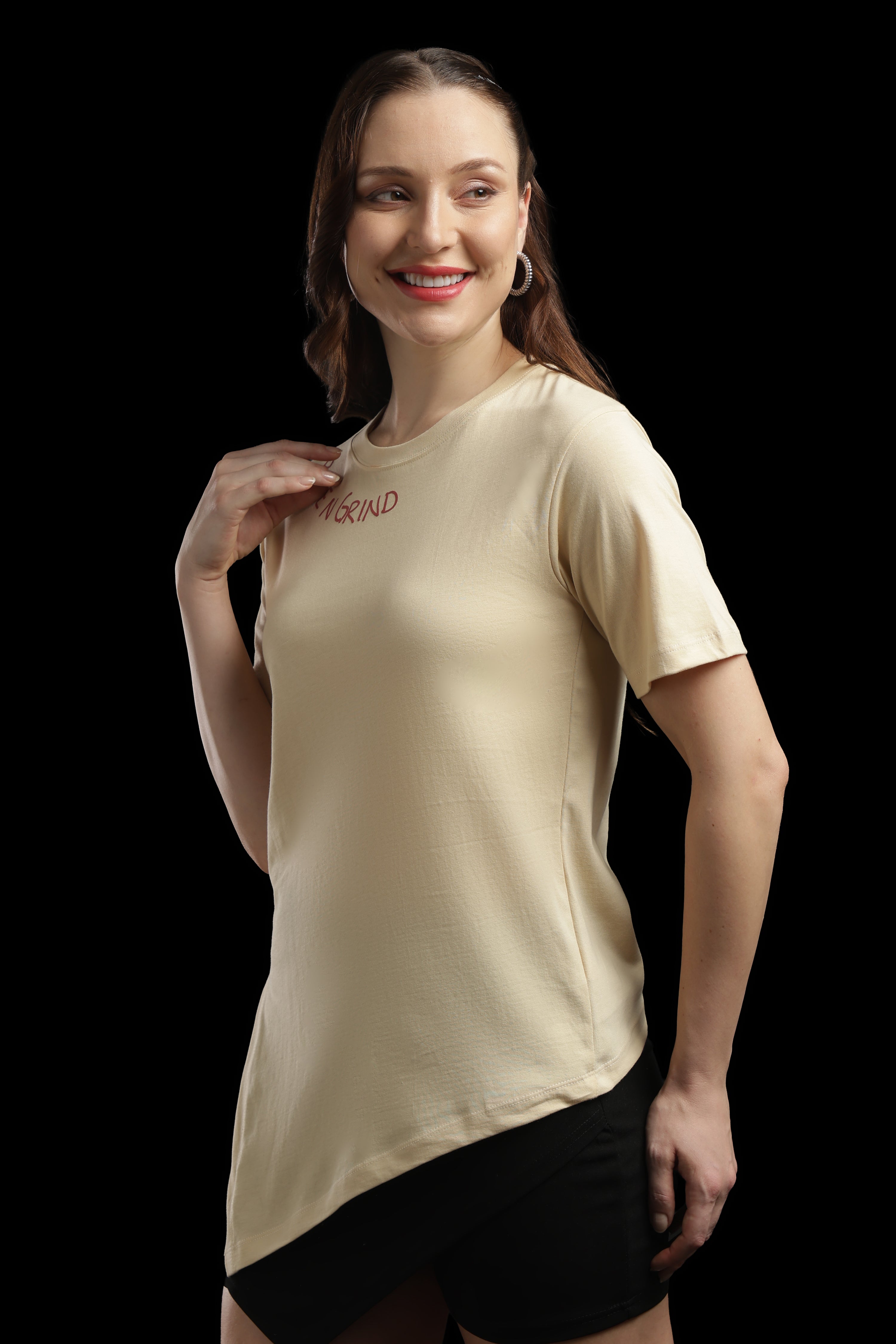 Women Cream Cotton Printed T-Shirt