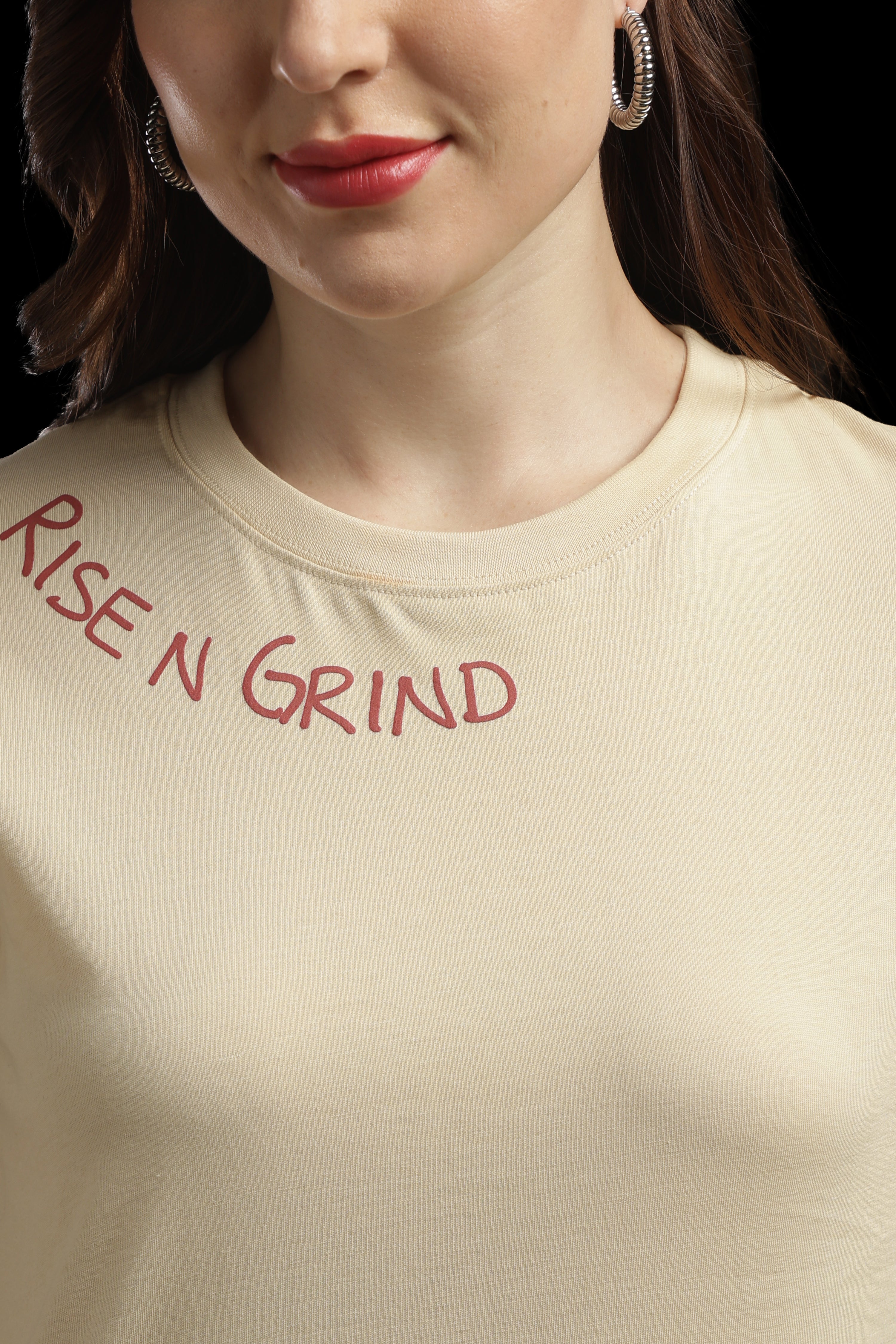 Women Cream Cotton Printed T-Shirt