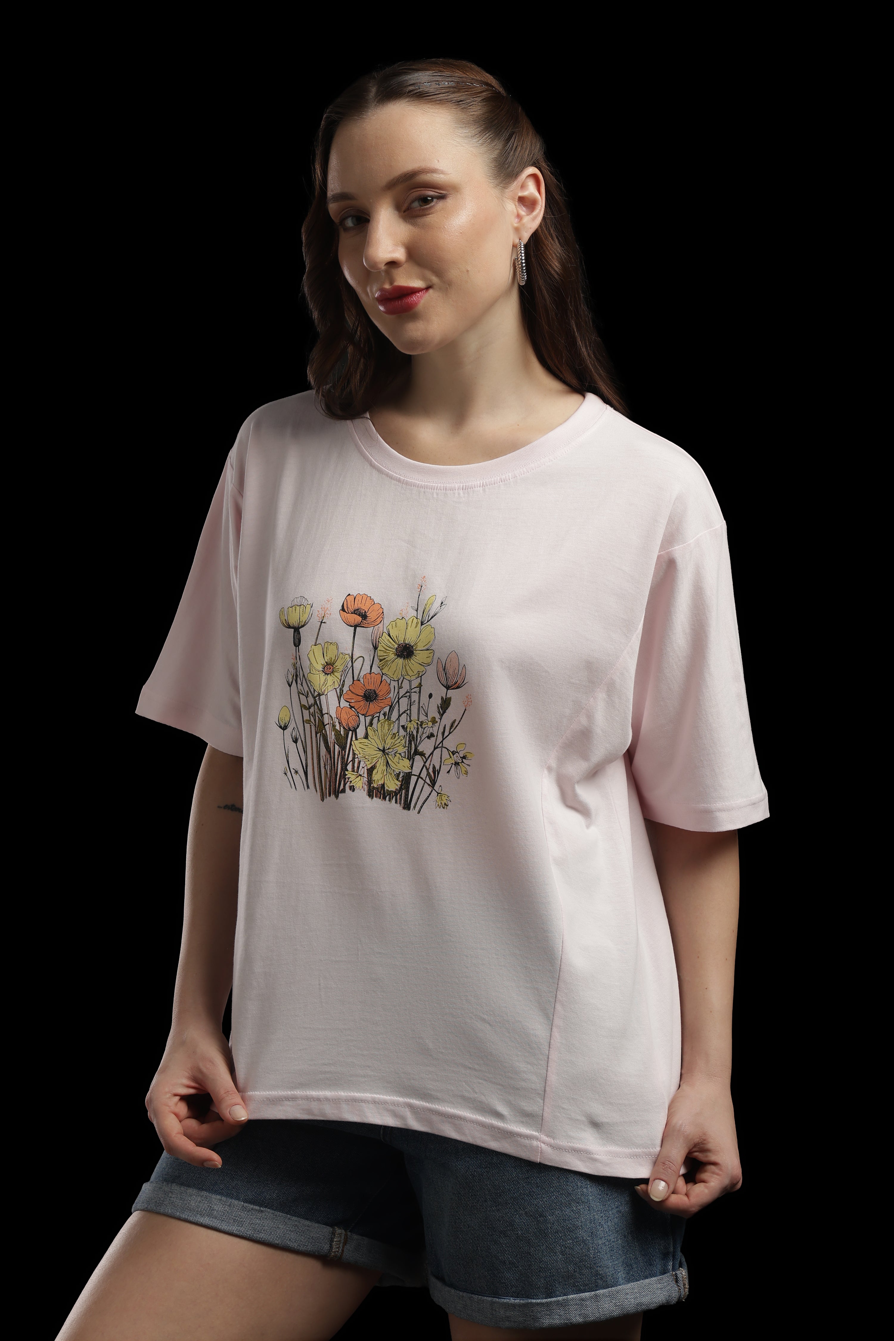 Women Pink Cotton Printed T-Shirt
