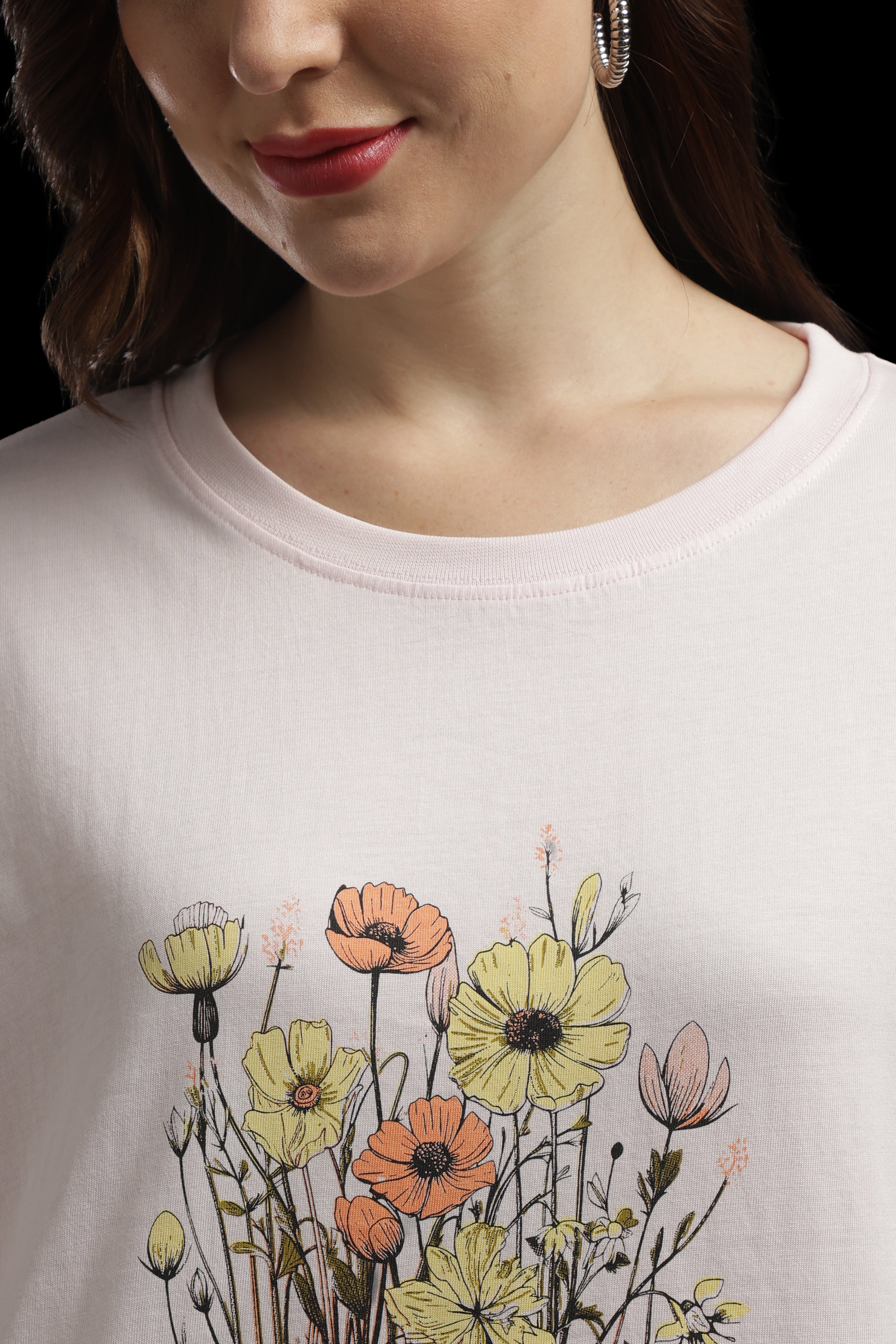 Women Pink Cotton Printed T-Shirt