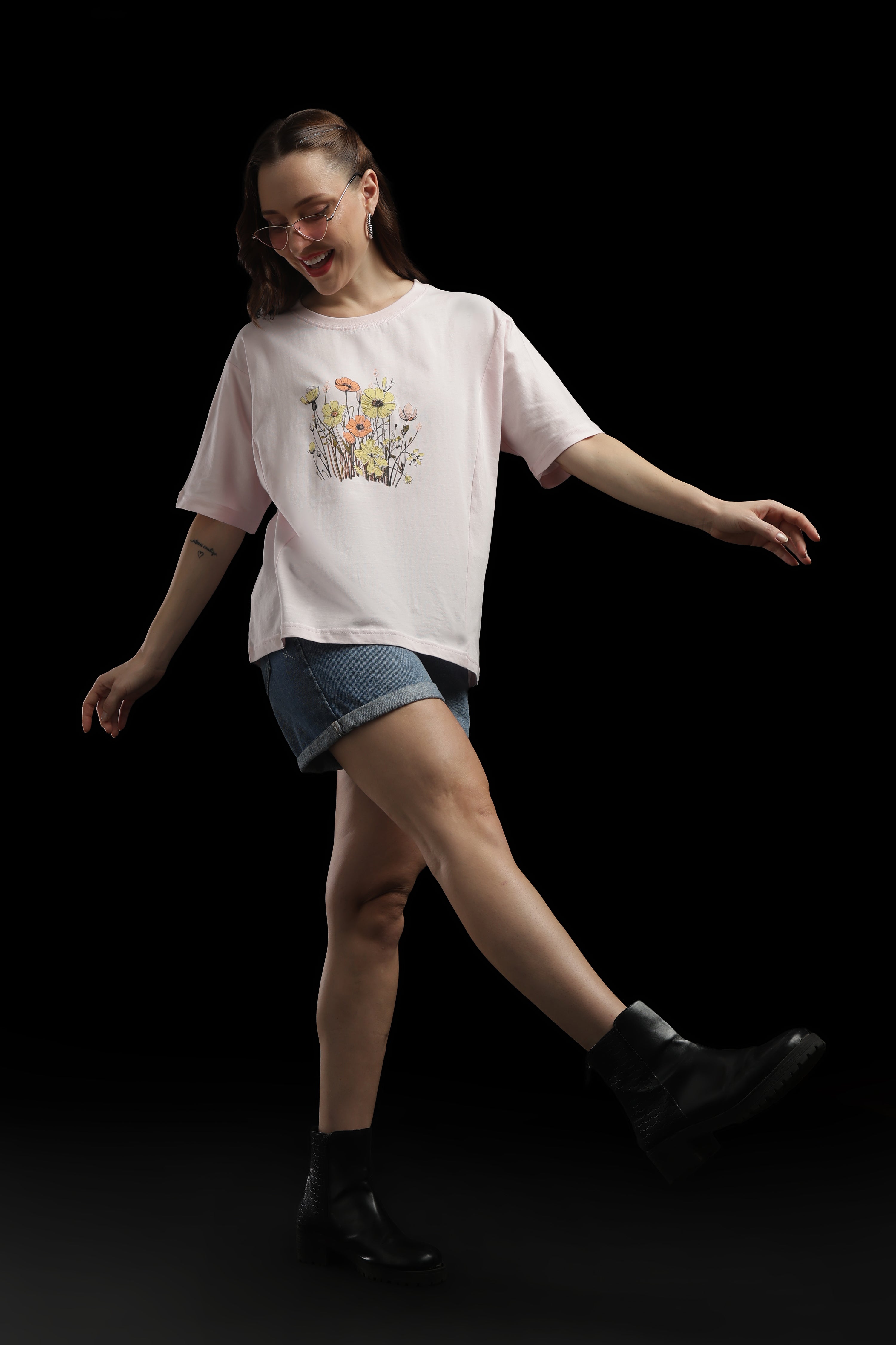 Women Pink Cotton Printed T-Shirt