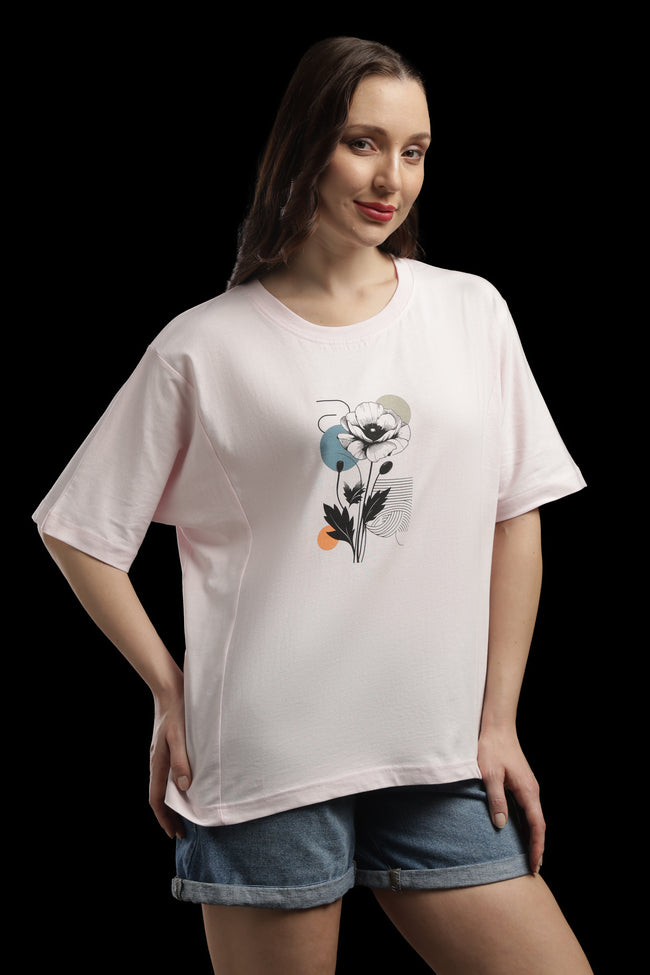 Women Pink Cotton Printed T-Shirt