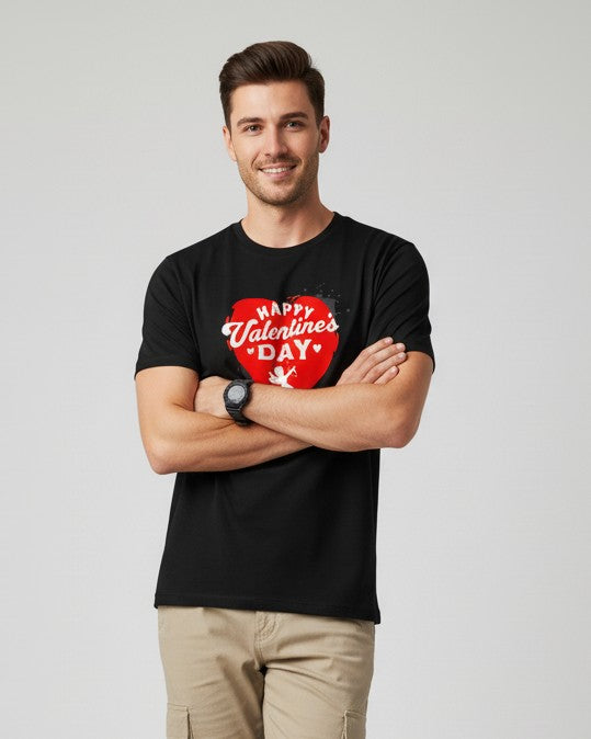 Men Printed Black Cotton Tshirt