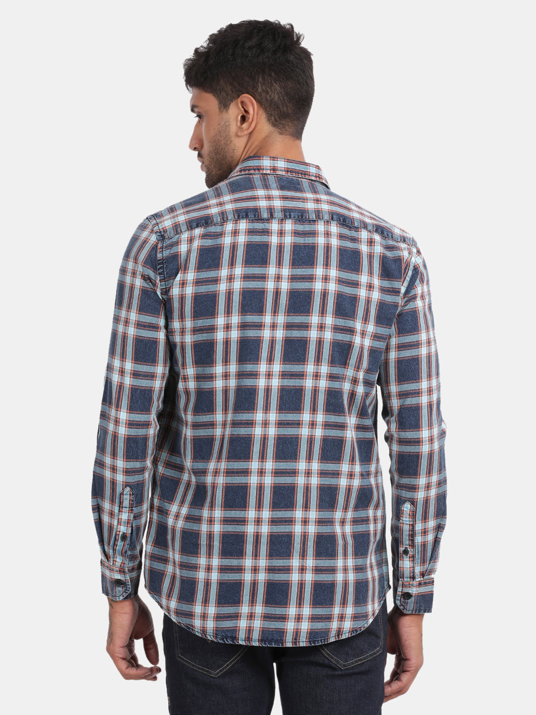 Men Navy Slim Fit Spread Collar Full Sleeve Casual Shirt