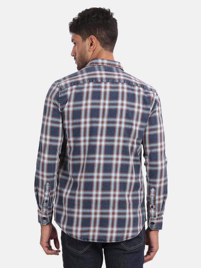 Men Navy Slim Fit Spread Collar Full Sleeve Casual Shirt
