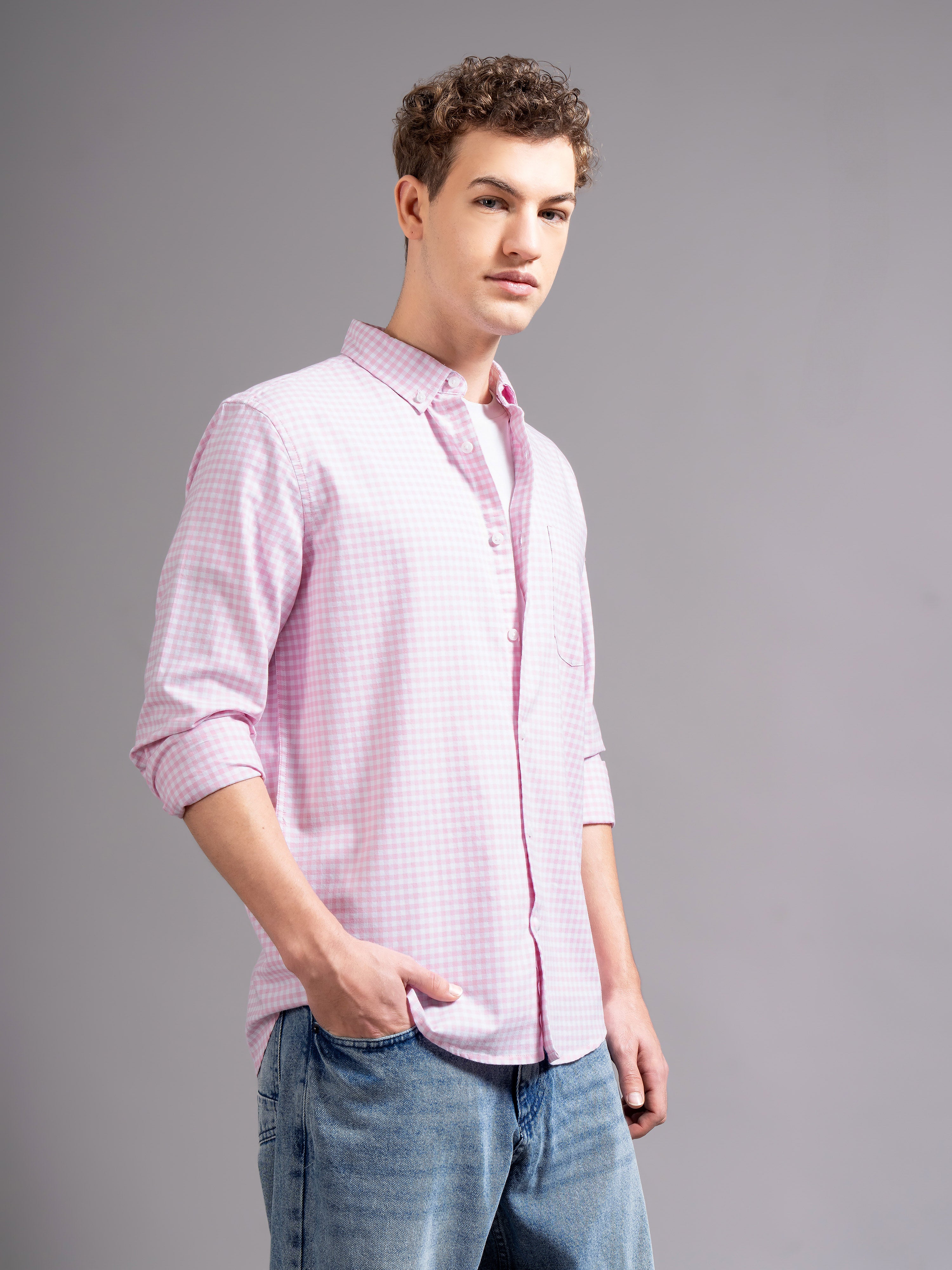 Men Pink Oxford Shirt