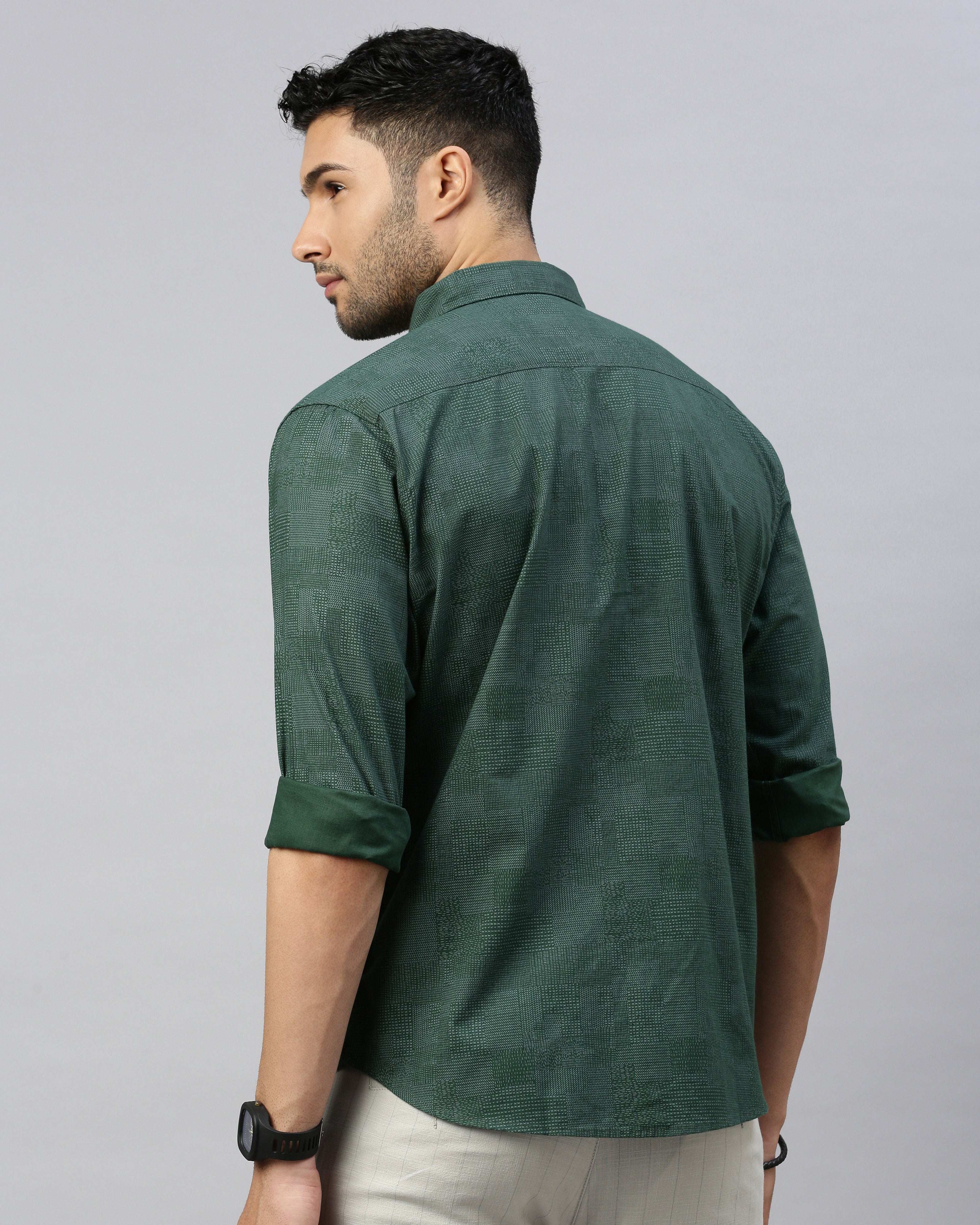 Men Green Cotton Slim Shirt