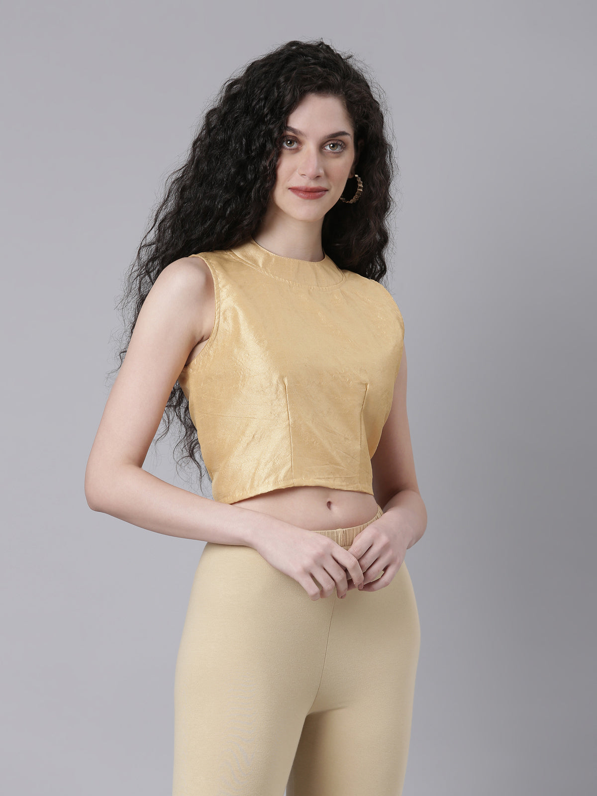 Women Beige Silk Knot Saree Blouse