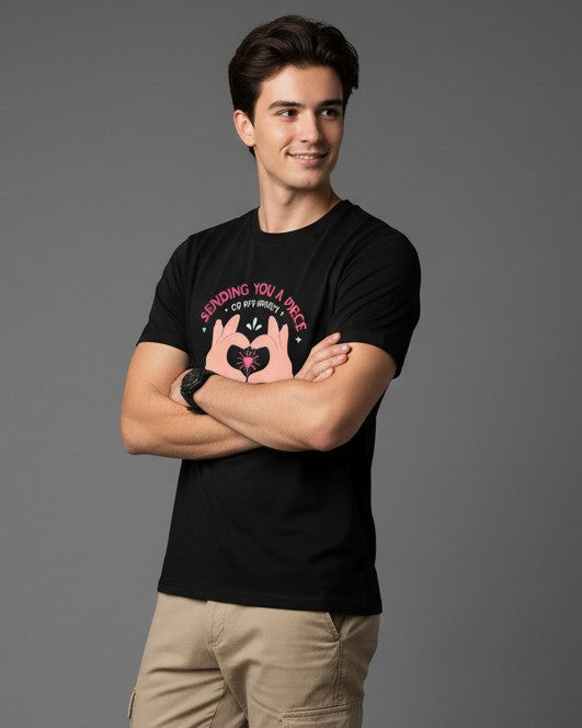 Men Printed Black Cotton Tshirt