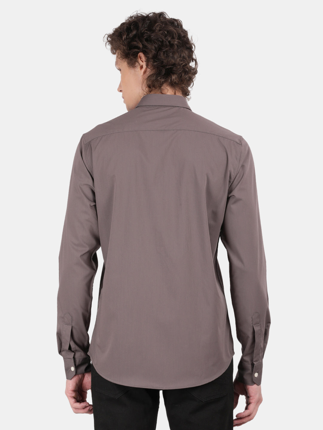 Men Grey Slim Fit Spread Collar Full Sleeve Casual Shirt