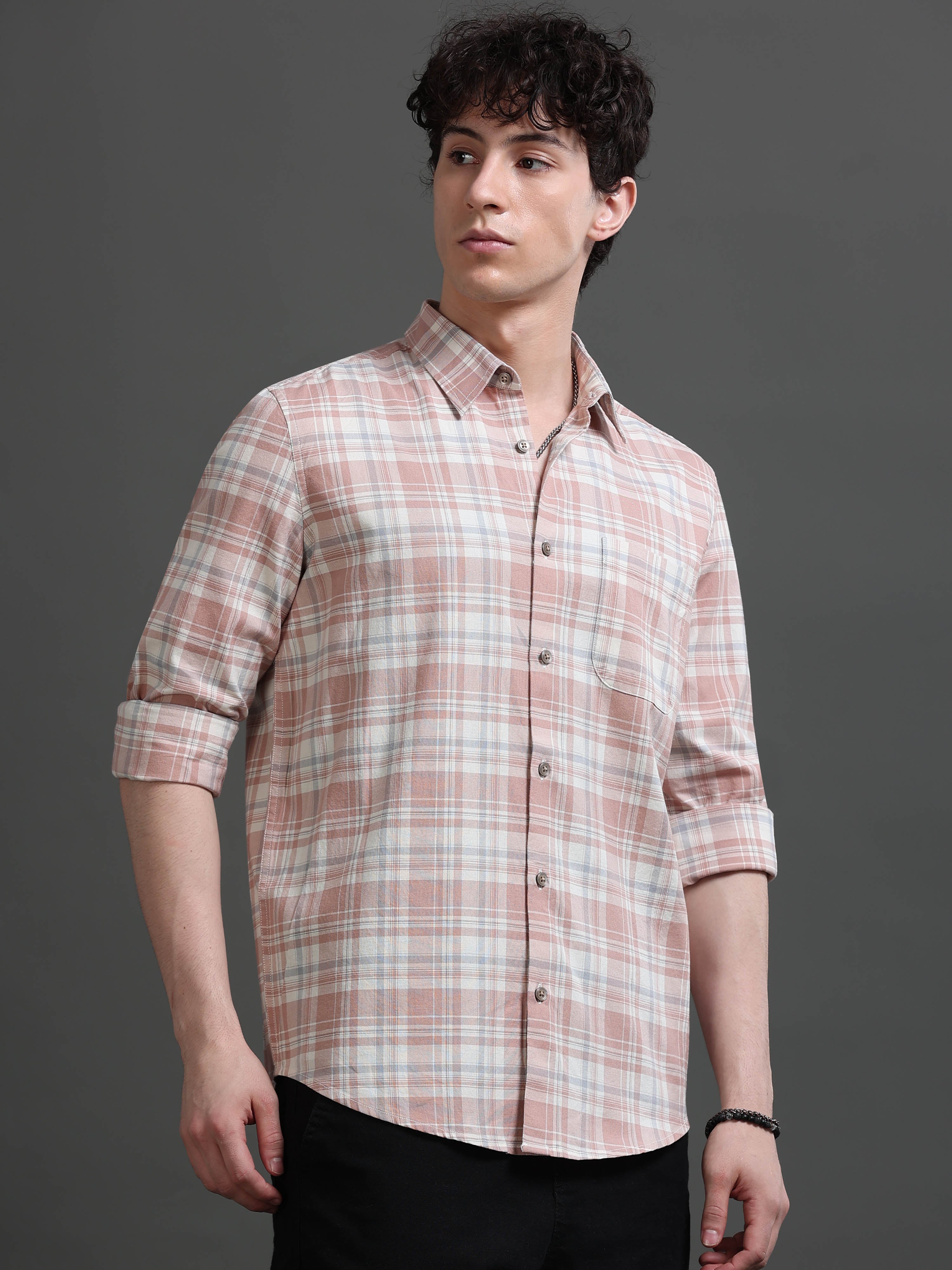 Men Taupe Check Shirt