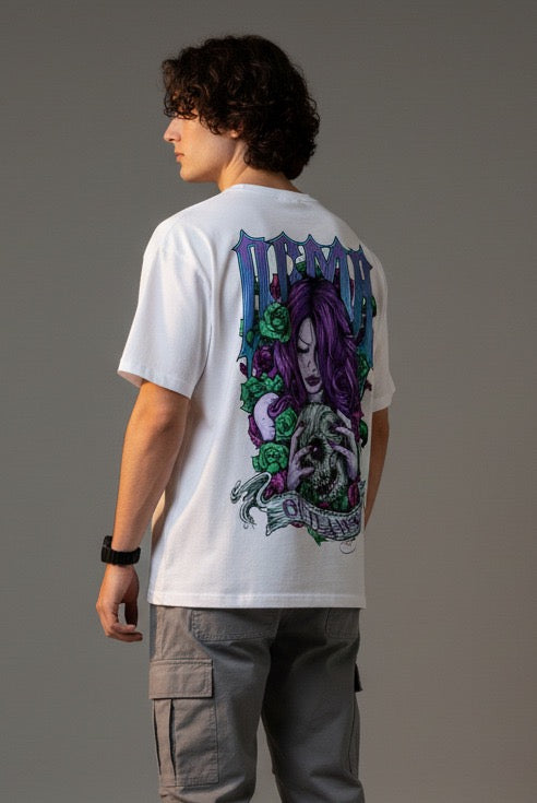 Men White Graphic Cotton Oversized T-Shirt