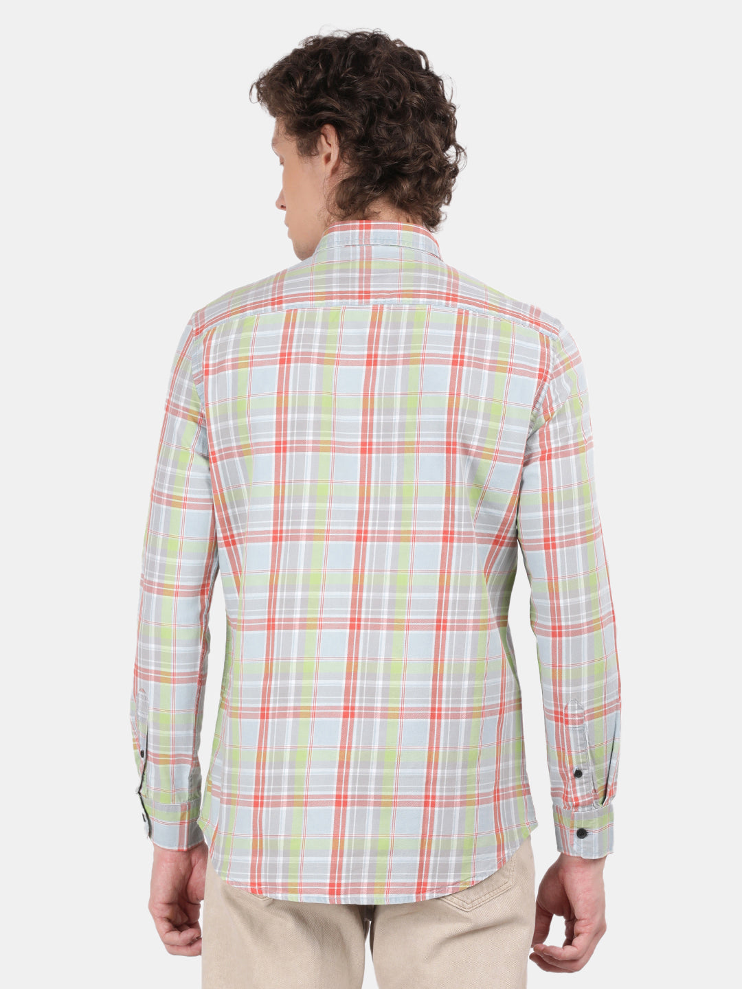 Men Grey Slim Fit Spread Collar Full Sleeve Casual Shirt