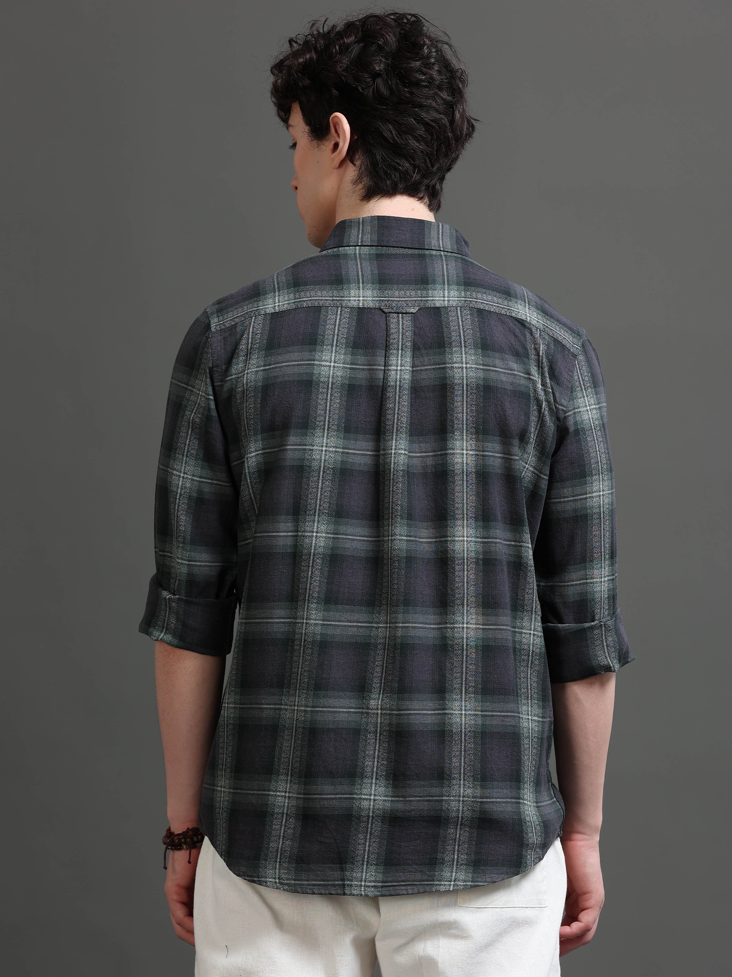 Men Green Checked Shirt
