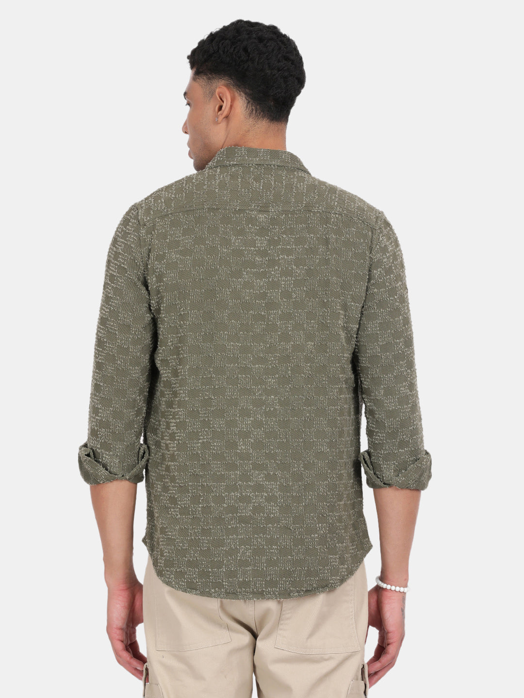 Men Green Slim Fit Spread Collar Full Sleeve Casual Shirt