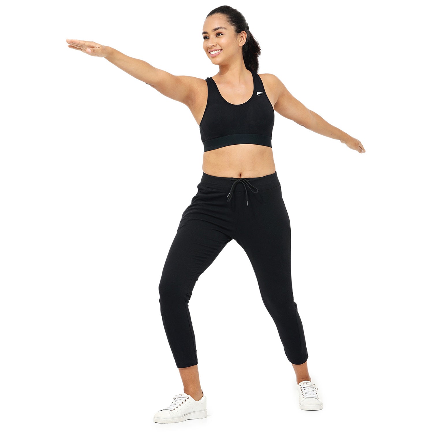 Women Black Ankle Length Track Pant