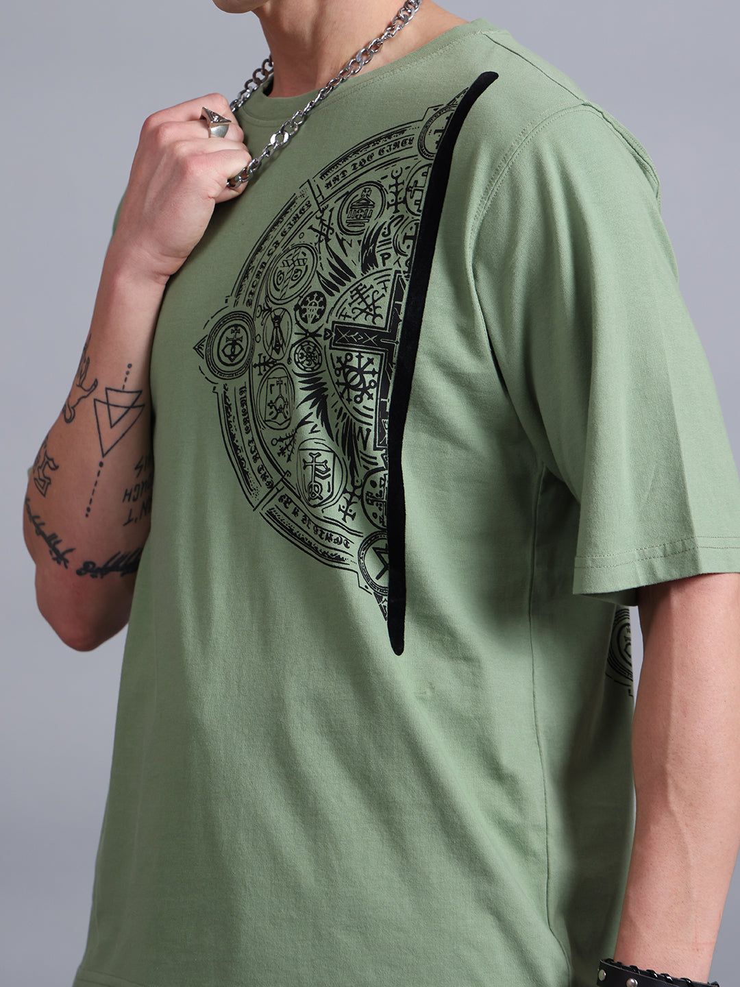 Men Olive Cotton Oversized T-Shirt