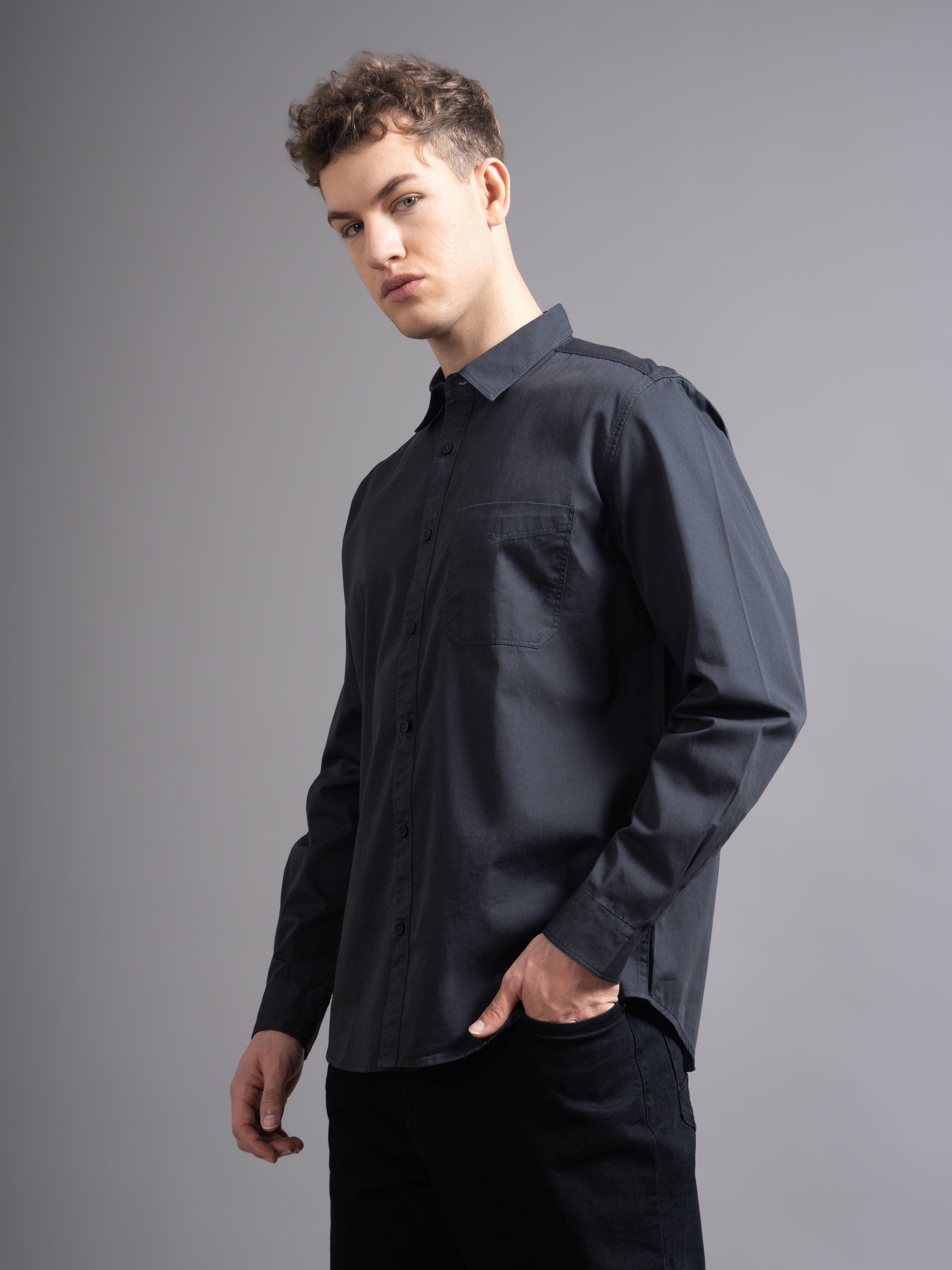 Men Grey Twill Shirt