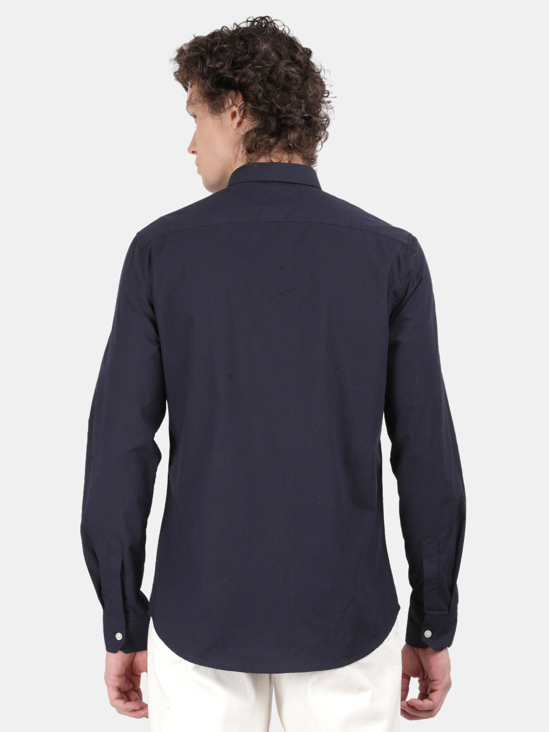 Men Navy Slim Fit Spread Collar Full Sleeve Casual Shirt