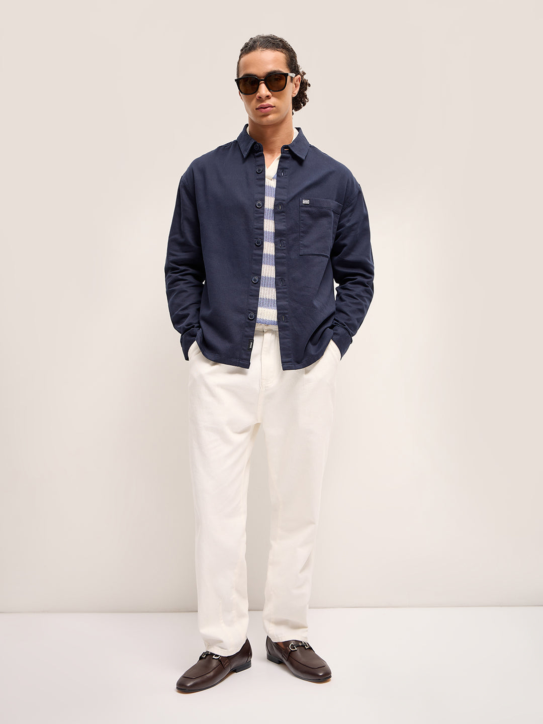 Men Navy Solid Relaxed Fit Overshirt