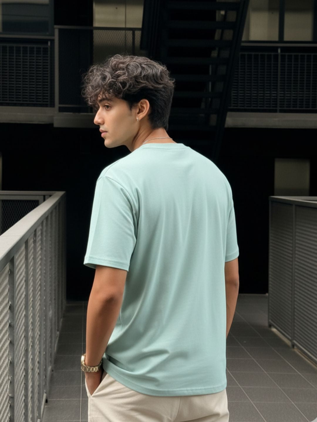 Men Green Solid Cotton T-shirt