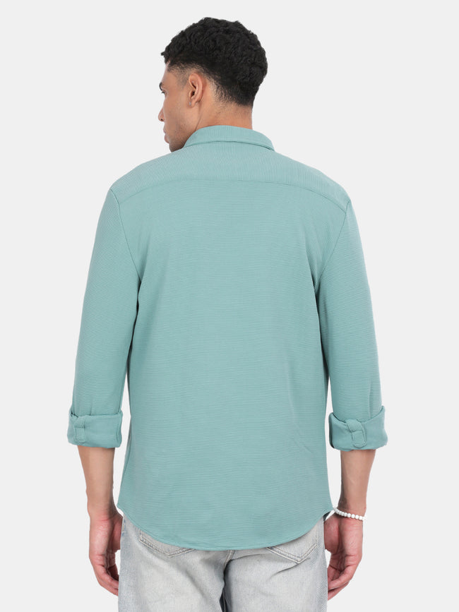 Men Light Green Slim Fit Spread Collar Full Sleeve Casual Shirt