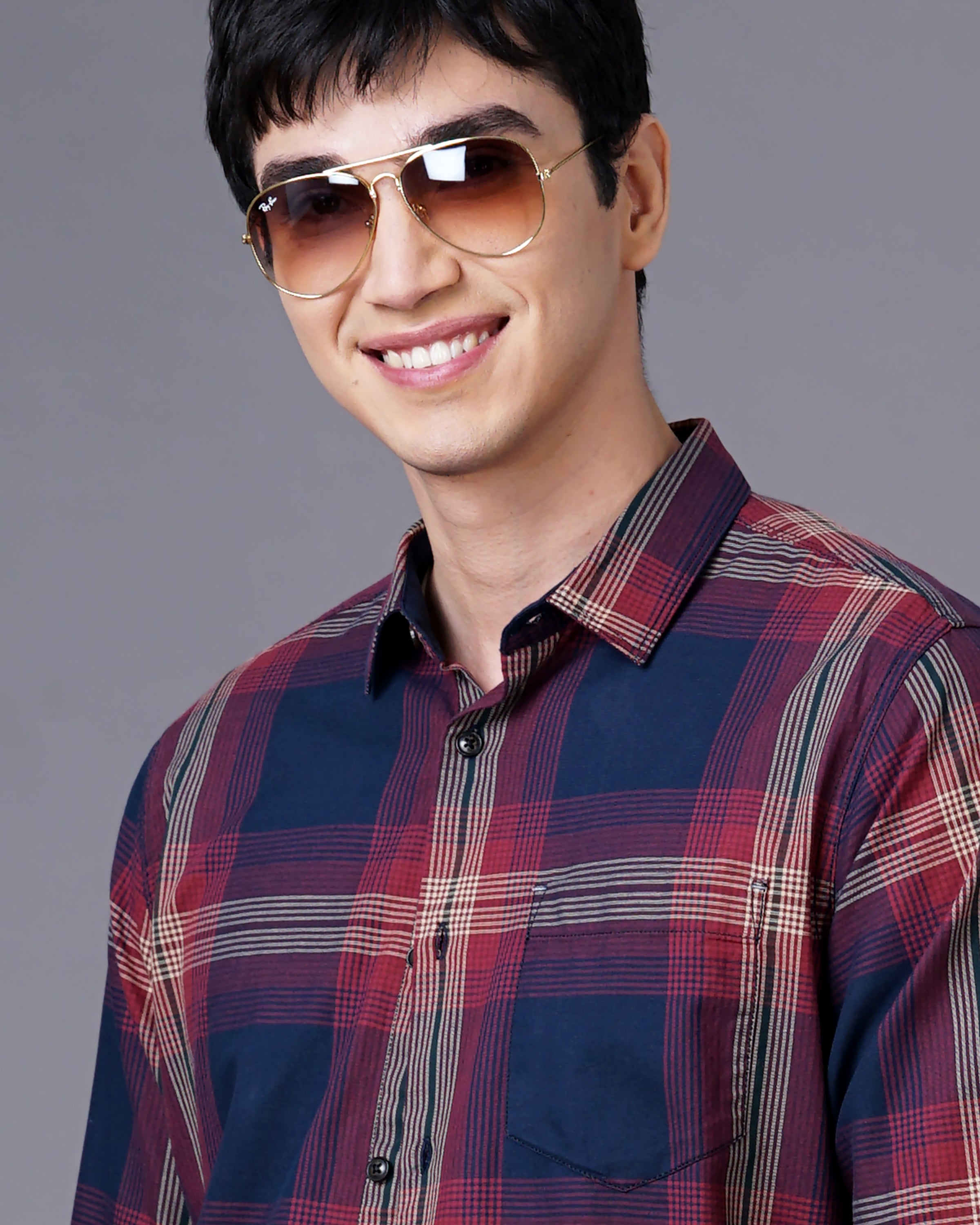 Men Red Cotton Slim Shirt