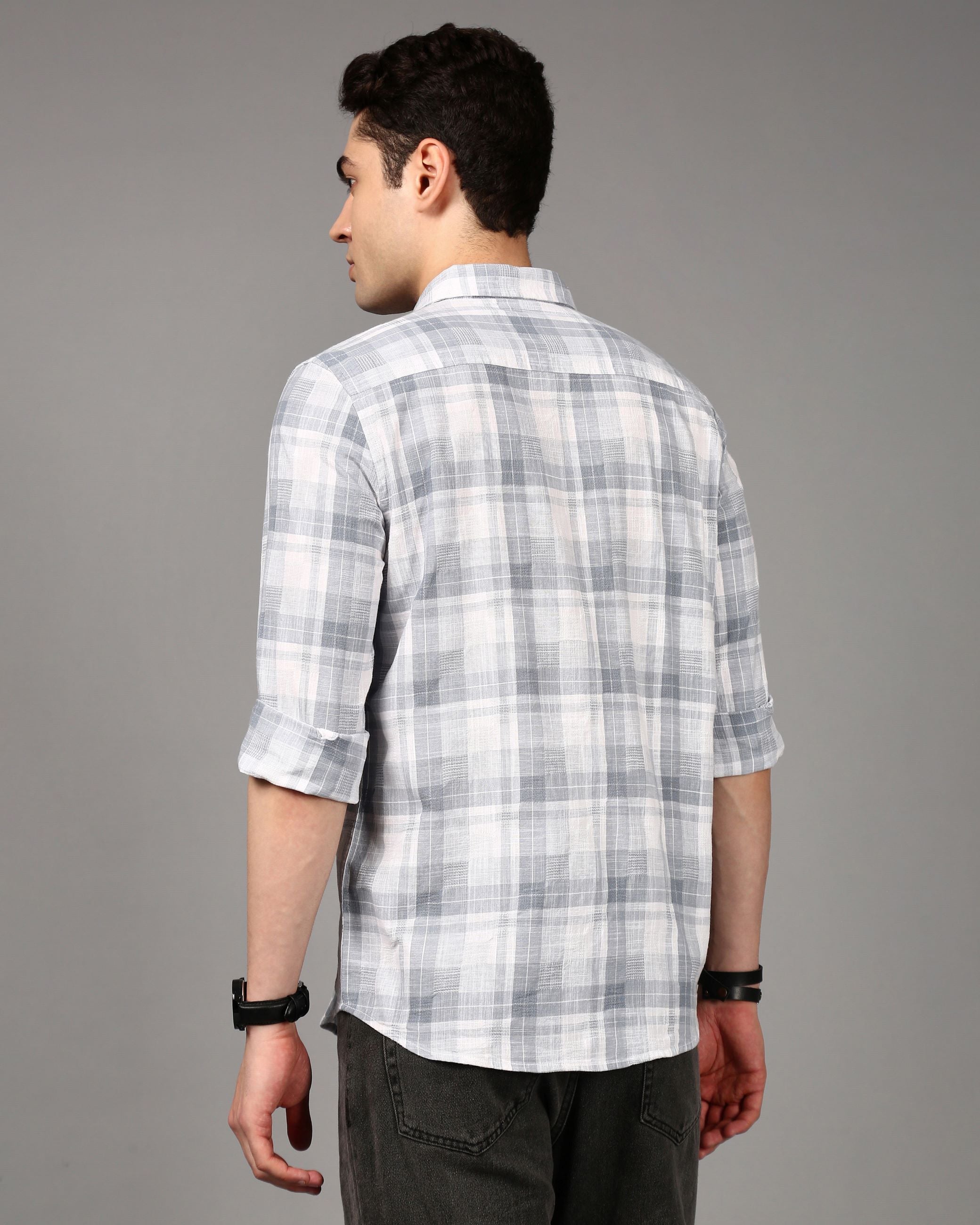 Men Grey Checked Shirt