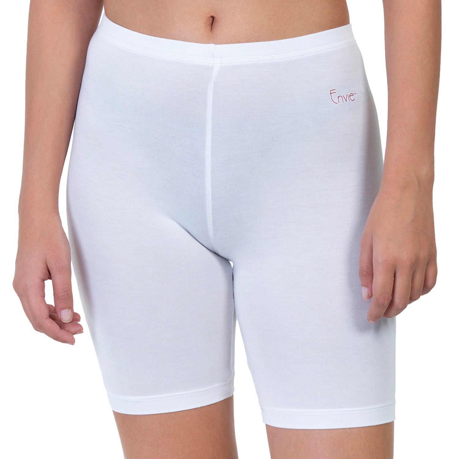Women White Thigh Length Cycling Shorts