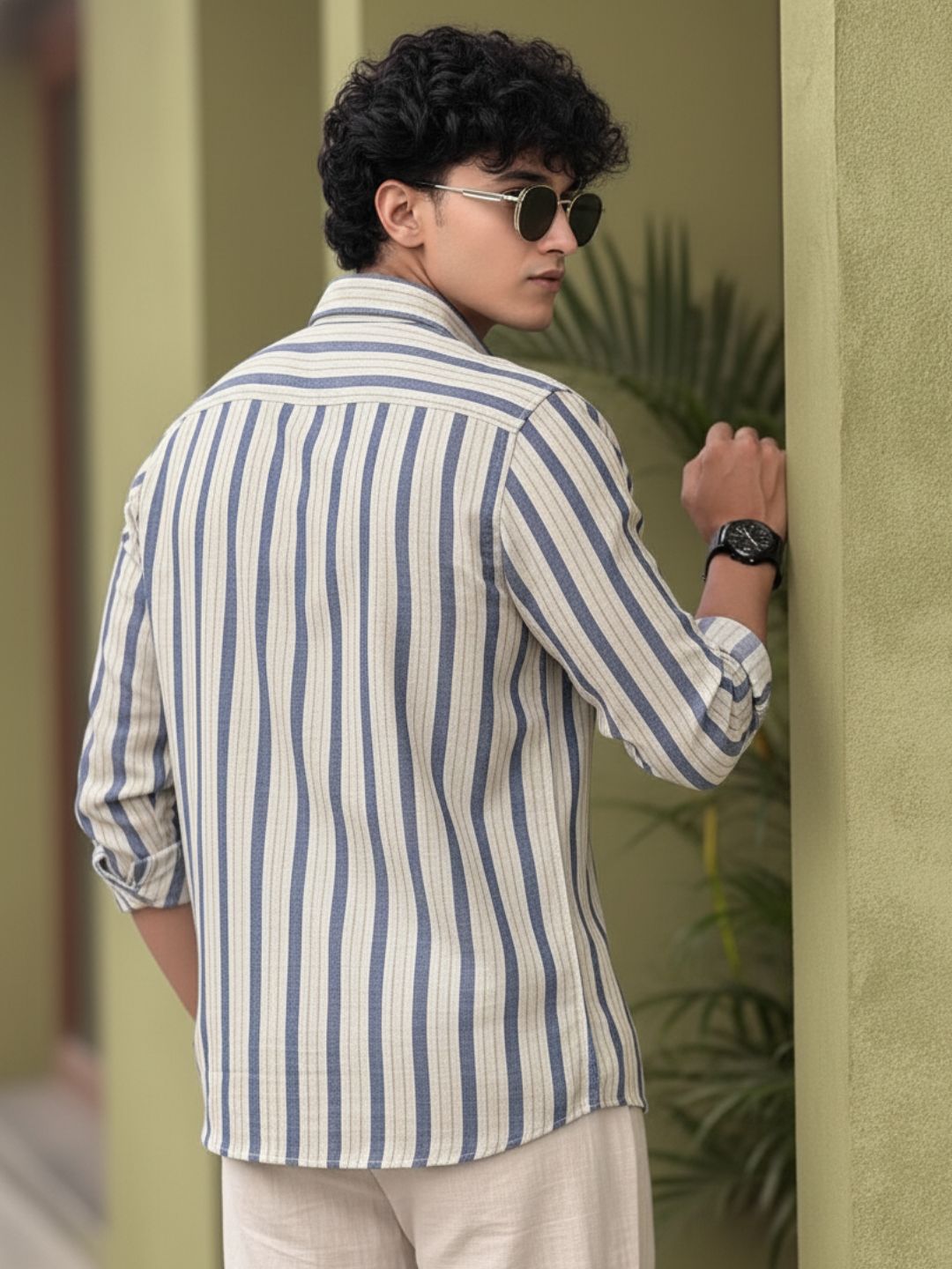 Men White Striped Shirt