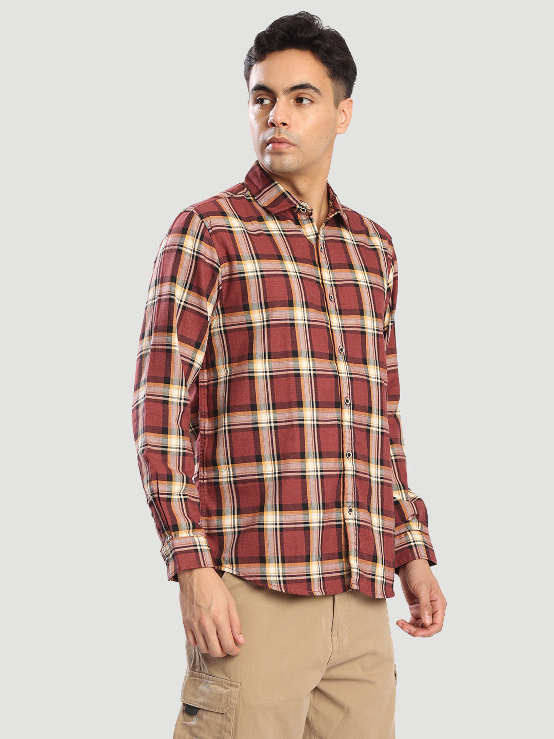 Men Marroon Checked Relax Fit Casual Shirt