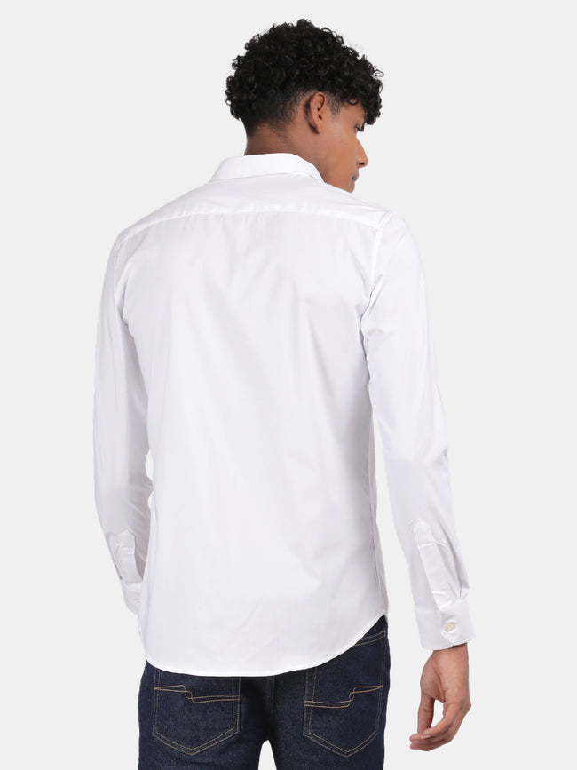 Men White Slim Fit Spread Collar Full Sleeve Casual Shirt