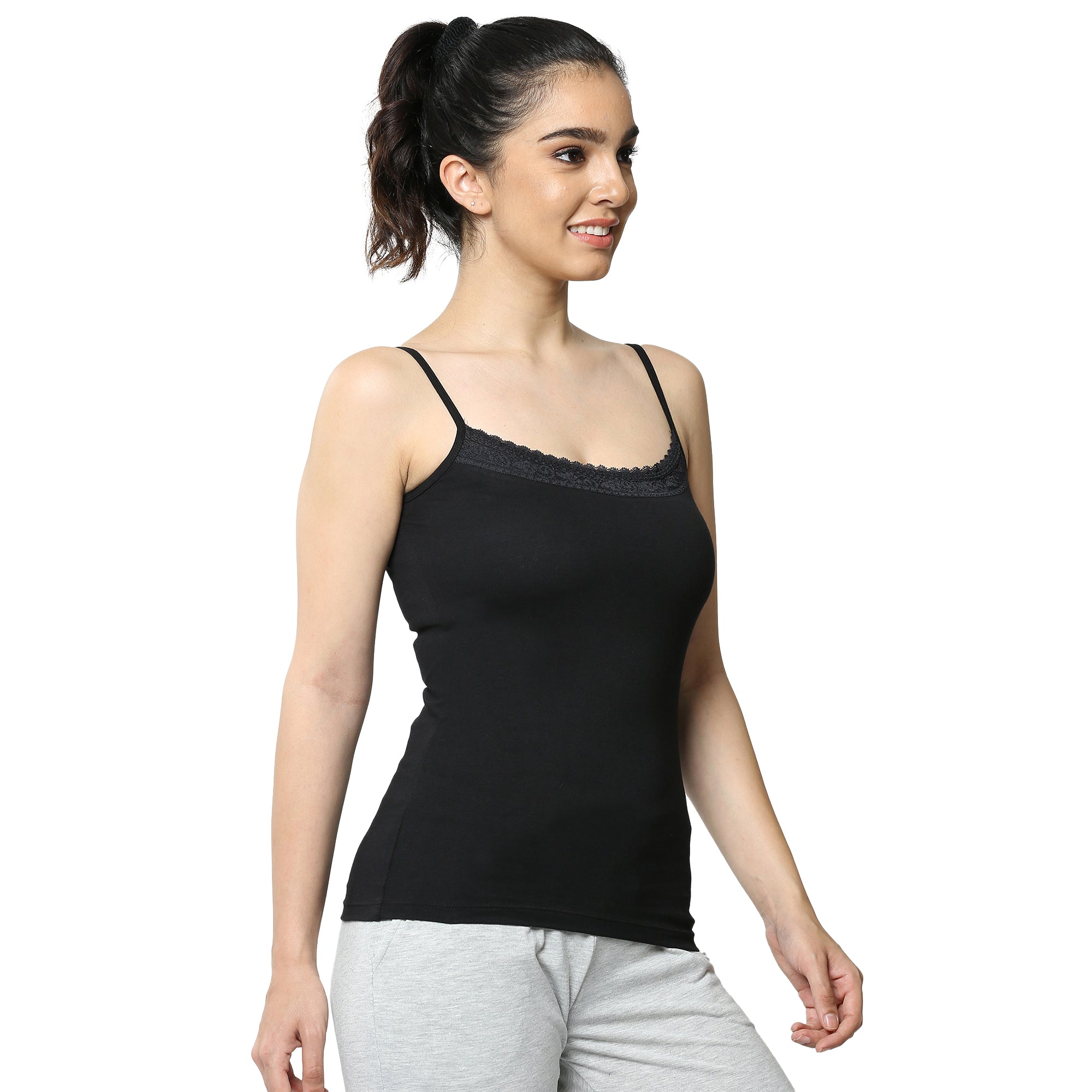 Contour Fit Round Neck Short Length Lace Camisole
