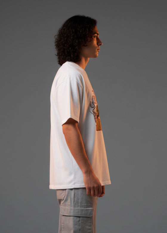 Men White Graphic Cotton Oversized T-Shirt