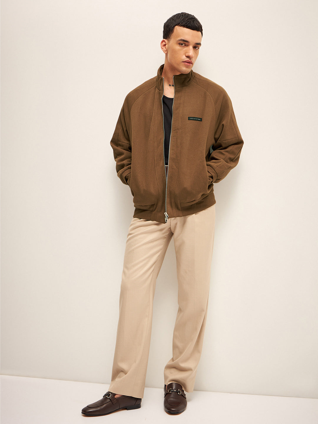 Men Brown Regular Fit Casual Jacket