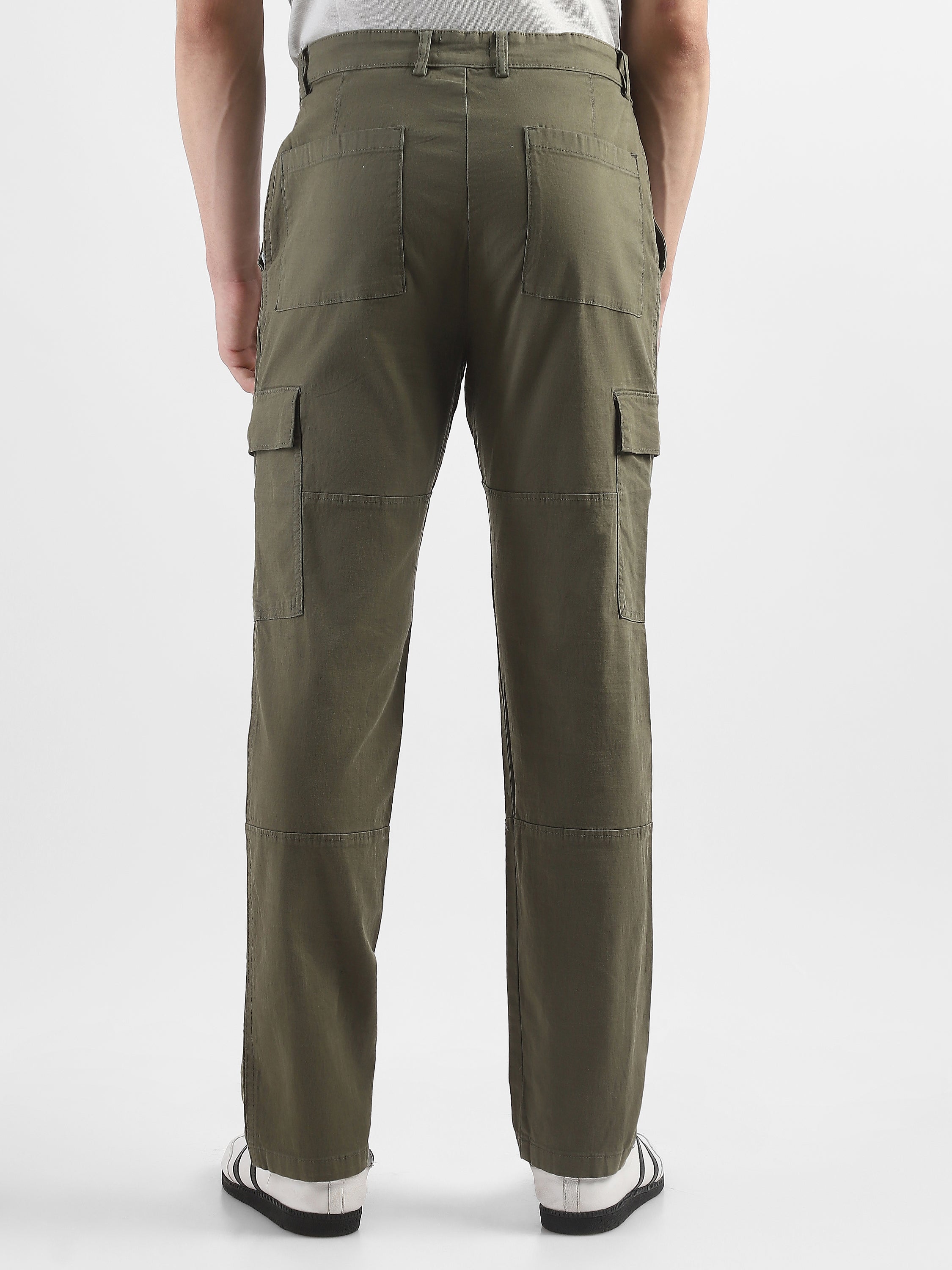 Men Olive Comfort Cargo Pants with 6 Pockets