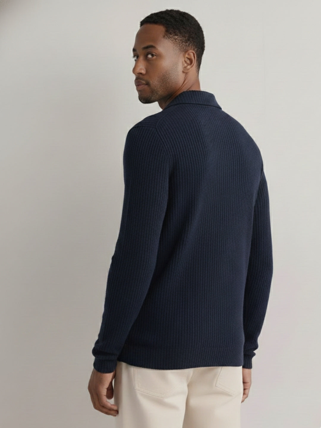 Men Navy Polo Neck T-Shirt